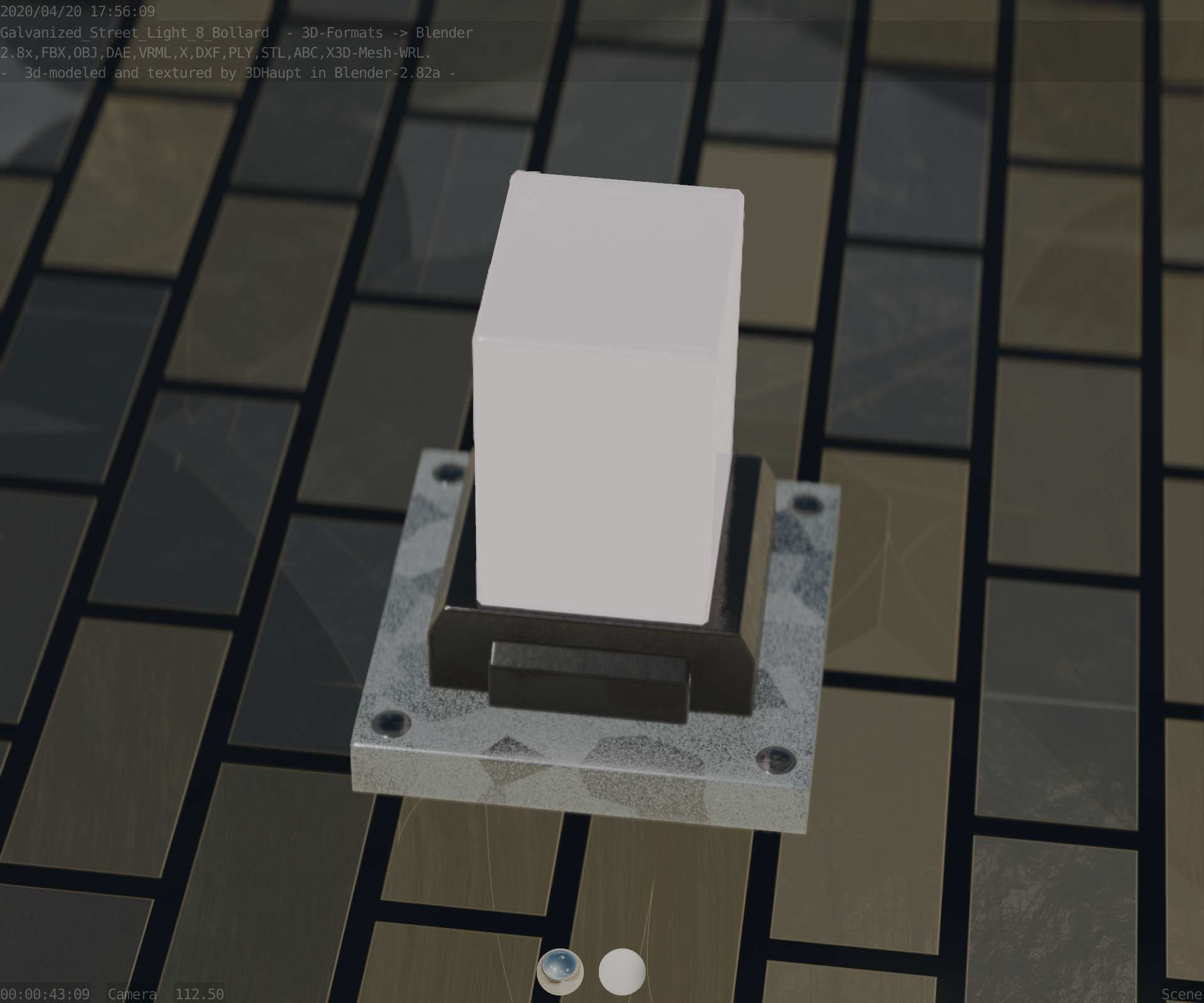 Street Light 8 Bollard 200mm Galvanized Version 3 Low-poly 3D model_45