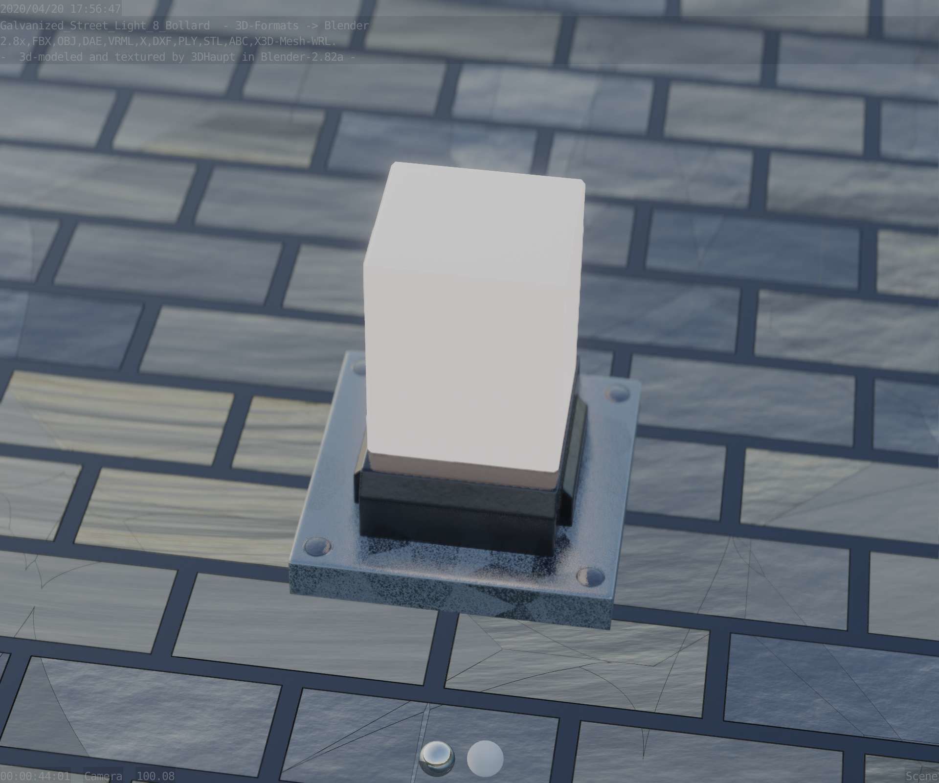 Street Light 8 Bollard 200mm Galvanized Version 3 Low-poly 3D model_61