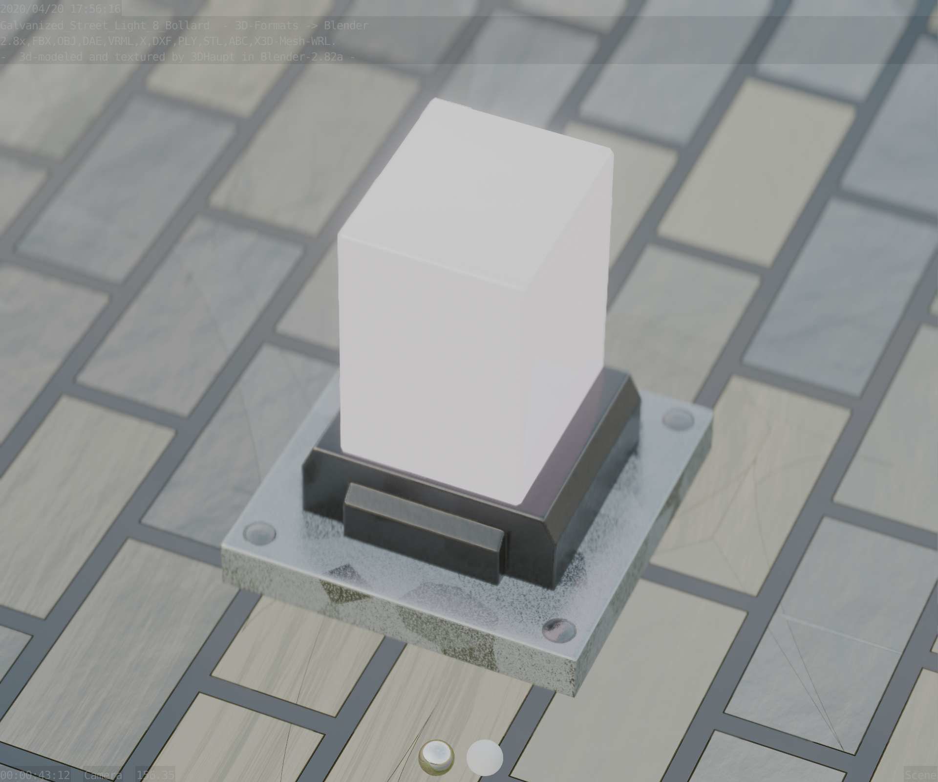 Street Light 8 Bollard 200mm Galvanized Version 3 Low-poly 3D model_48