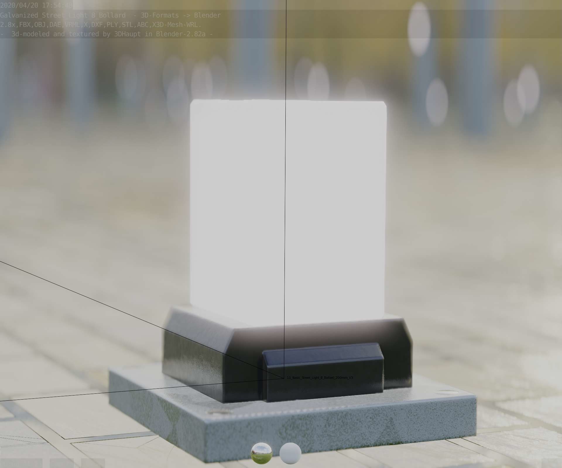 Street Light 8 Bollard 200mm Galvanized Version 3 Low-poly 3D model_11