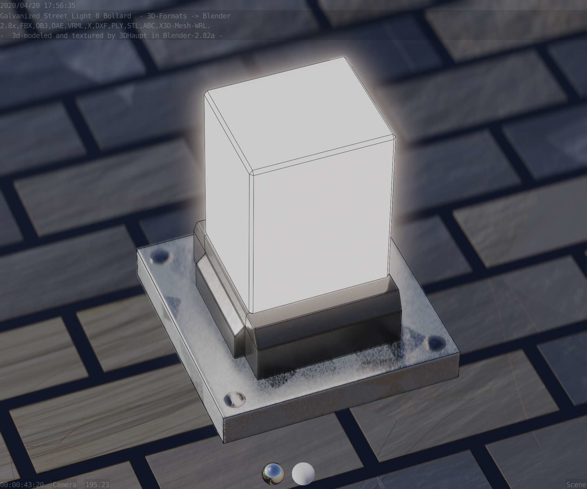 Street Light 8 Bollard 200mm Galvanized Version 3 Low-poly 3D model_56