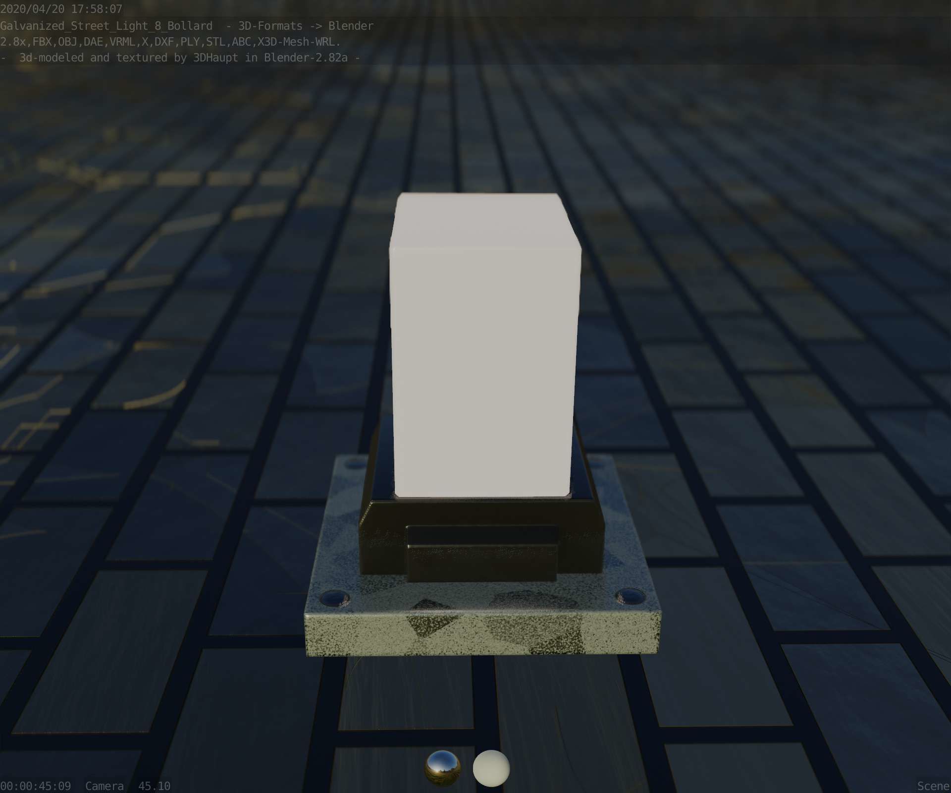 Street Light 8 Bollard 200mm Galvanized Version 3 Low-poly 3D model_93