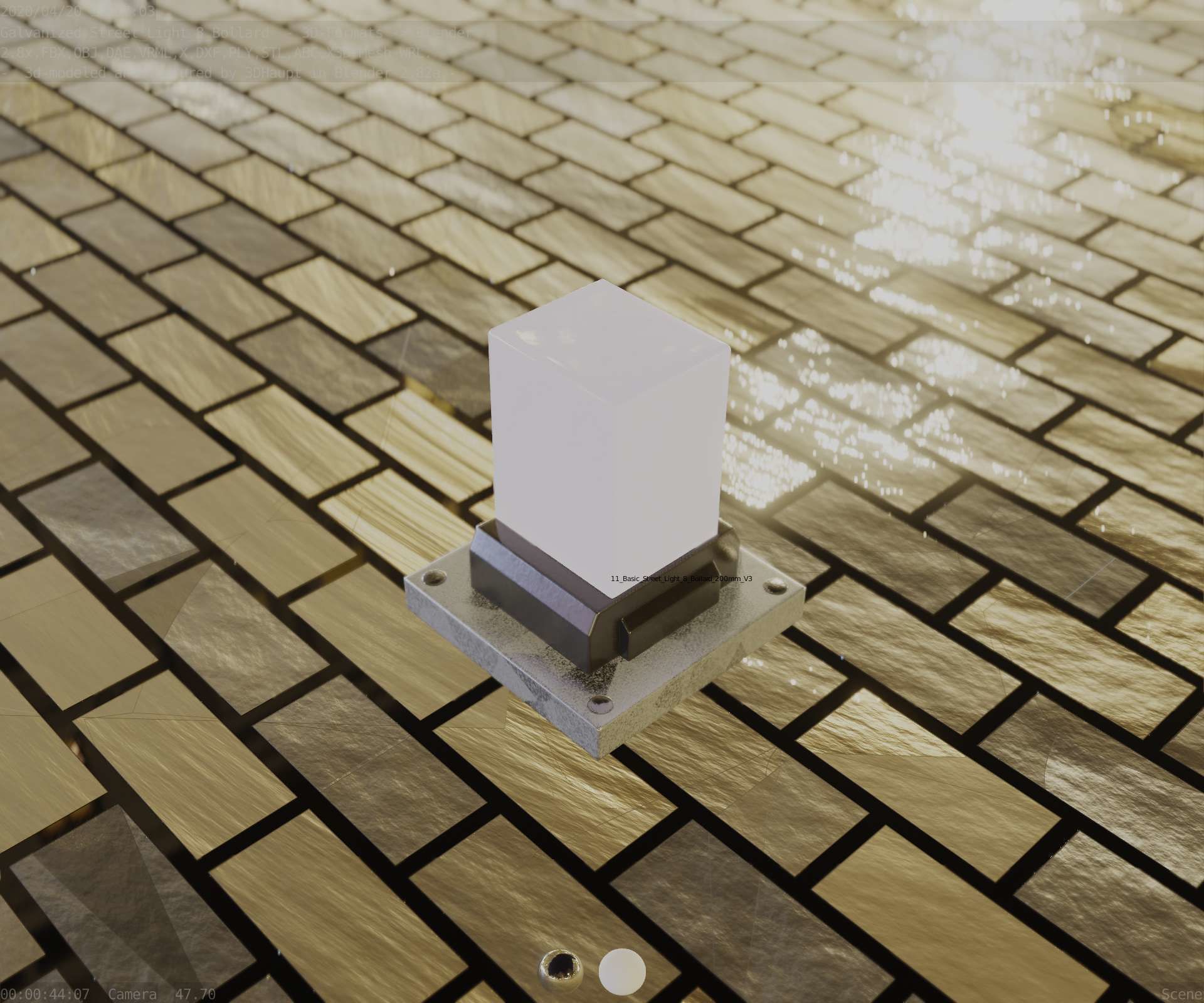 Street Light 8 Bollard 200mm Galvanized Version 3 Low-poly 3D model_67