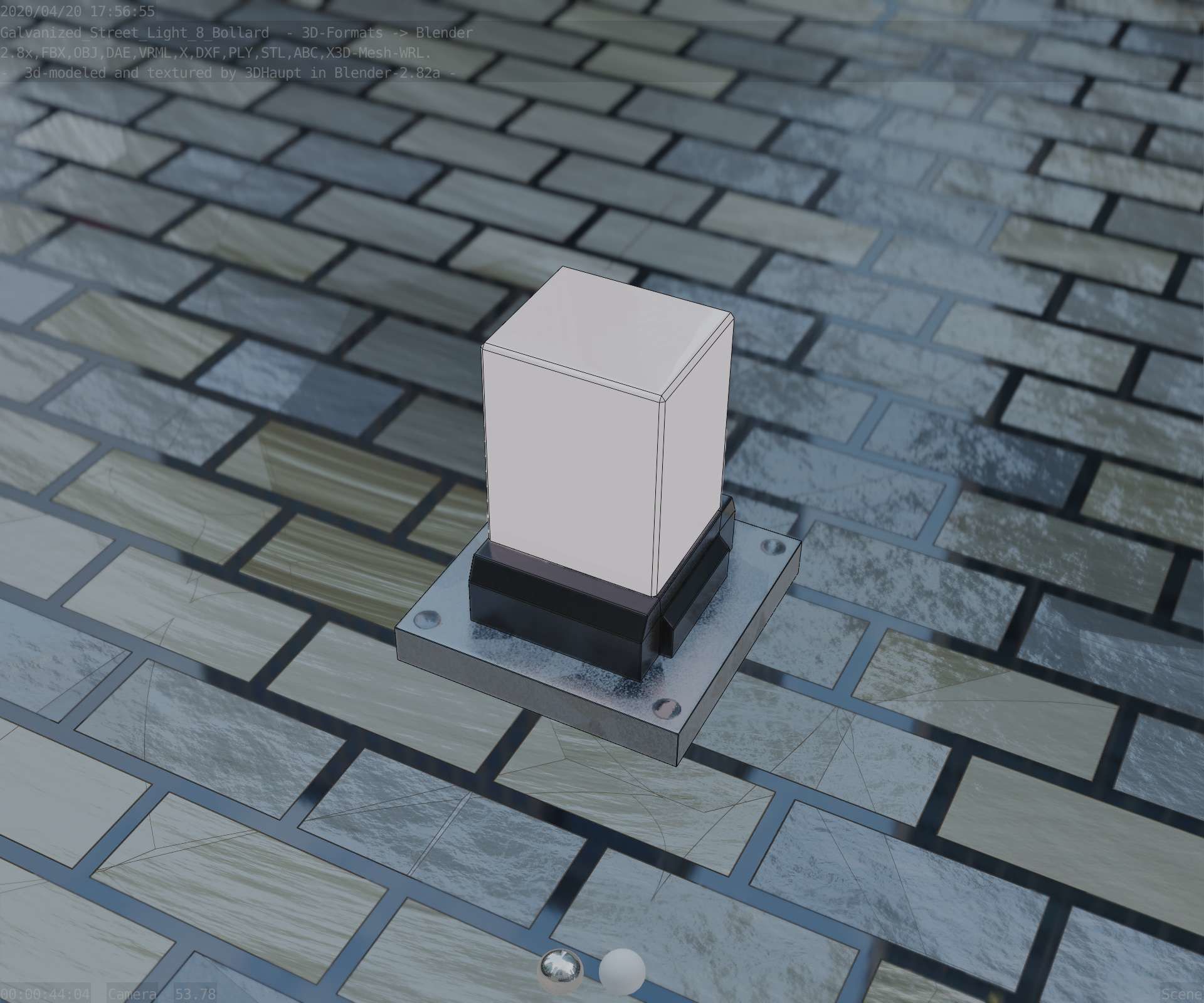 Street Light 8 Bollard 200mm Galvanized Version 3 Low-poly 3D model_64