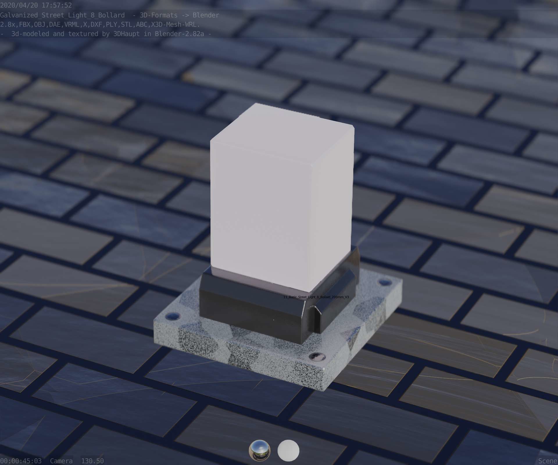 Street Light 8 Bollard 200mm Galvanized Version 3 Low-poly 3D model_87