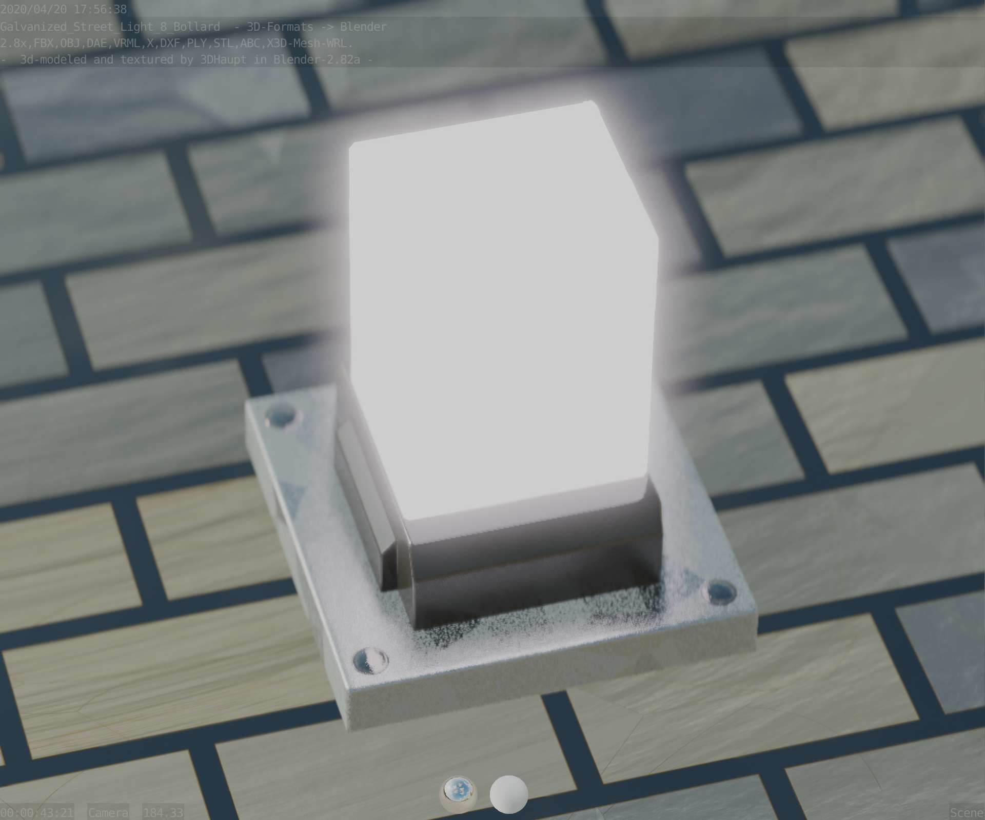 Street Light 8 Bollard 200mm Galvanized Version 3 Low-poly 3D model_57