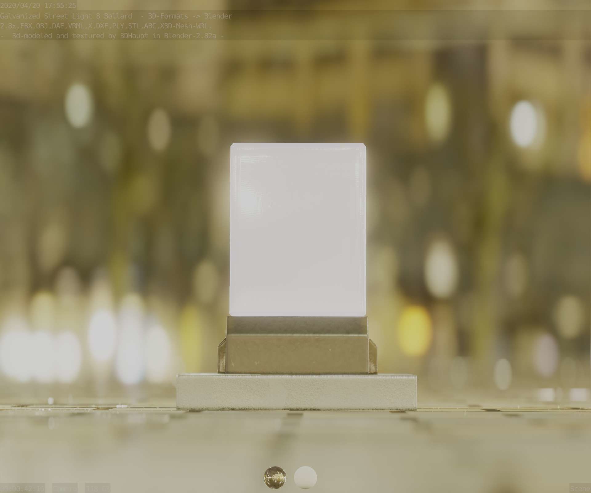 Street Light 8 Bollard 200mm Galvanized Version 3 Low-poly 3D model_15