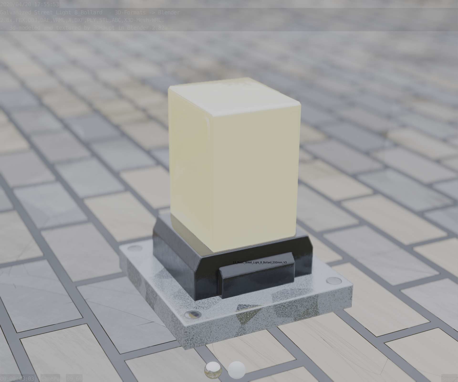 Street Light 8 Bollard 200mm Galvanized Version 3 Low-poly 3D model_39