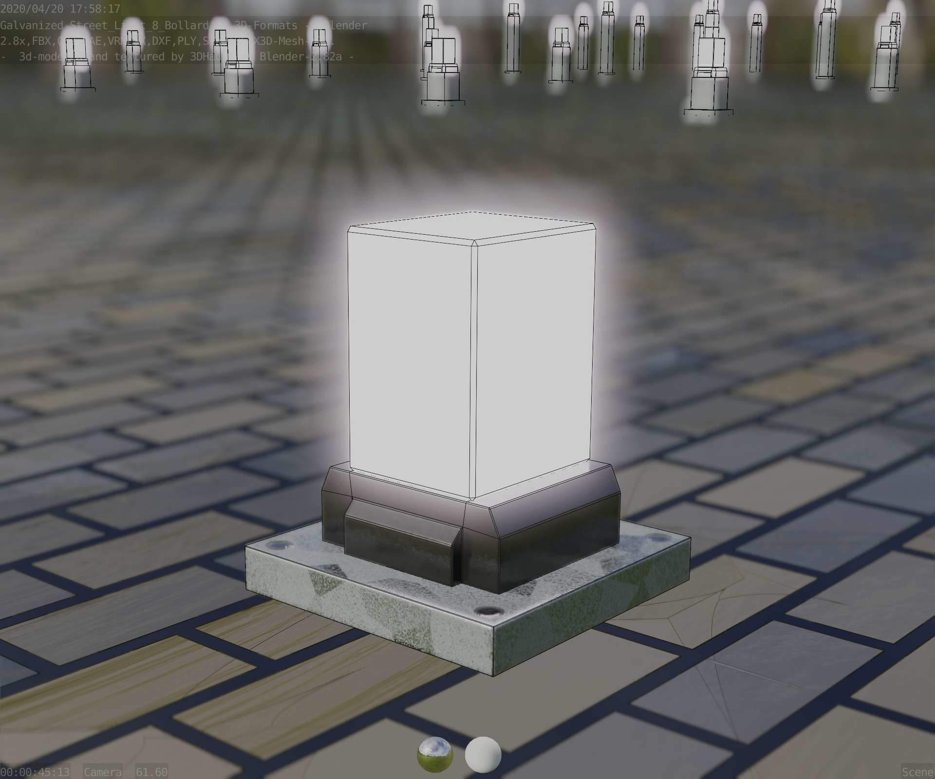 Street Light 8 Bollard 200mm Galvanized Version 3 Low-poly 3D model_97