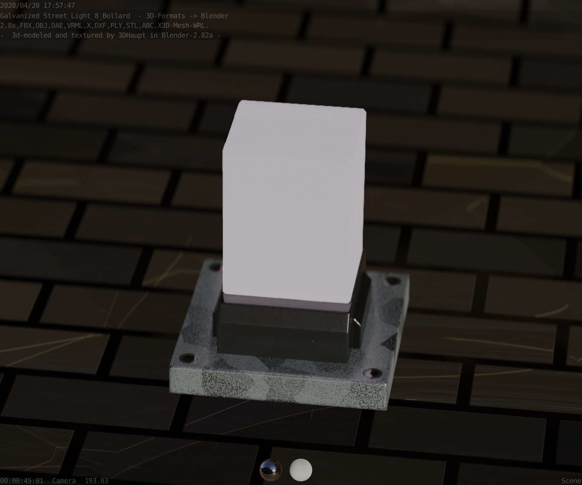 Street Light 8 Bollard 200mm Galvanized Version 3 Low-poly 3D model_85