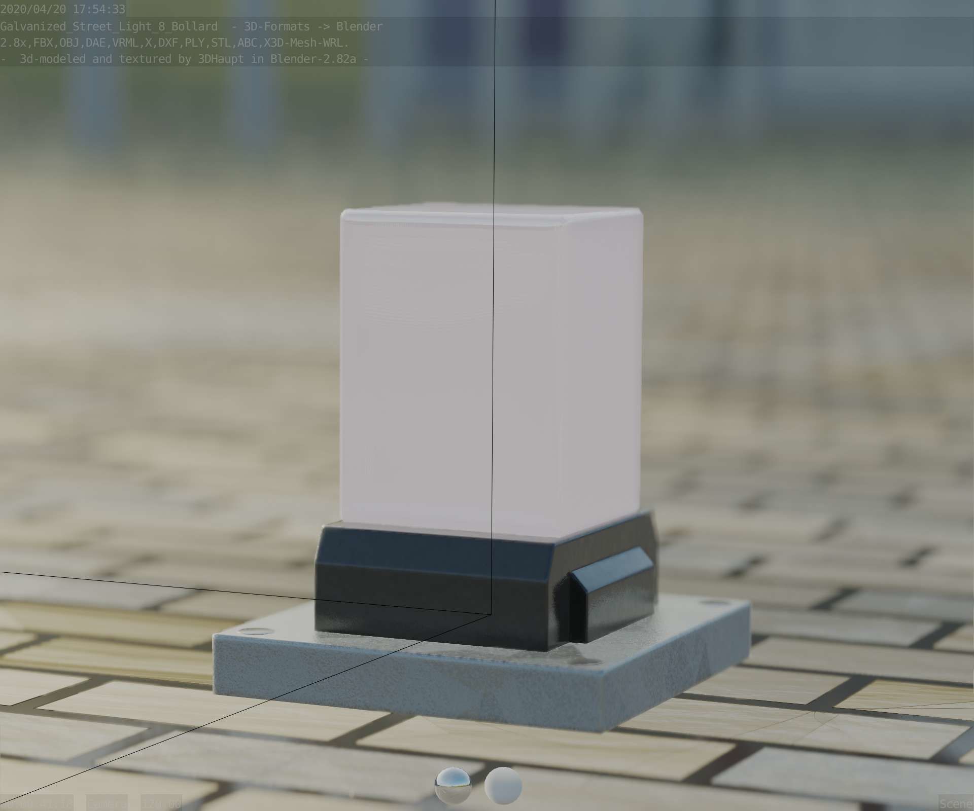 Street Light 8 Bollard 200mm Galvanized Version 3 Low-poly 3D model_3