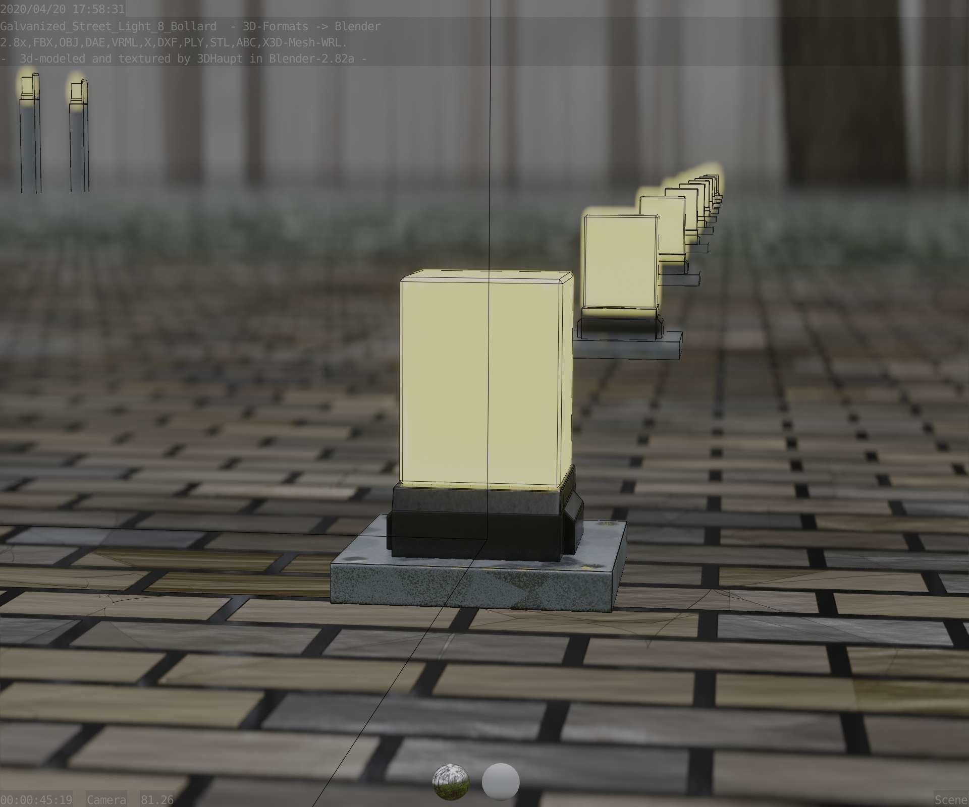 Street Light 8 Bollard 200mm Galvanized Version 3 Low-poly 3D model_99