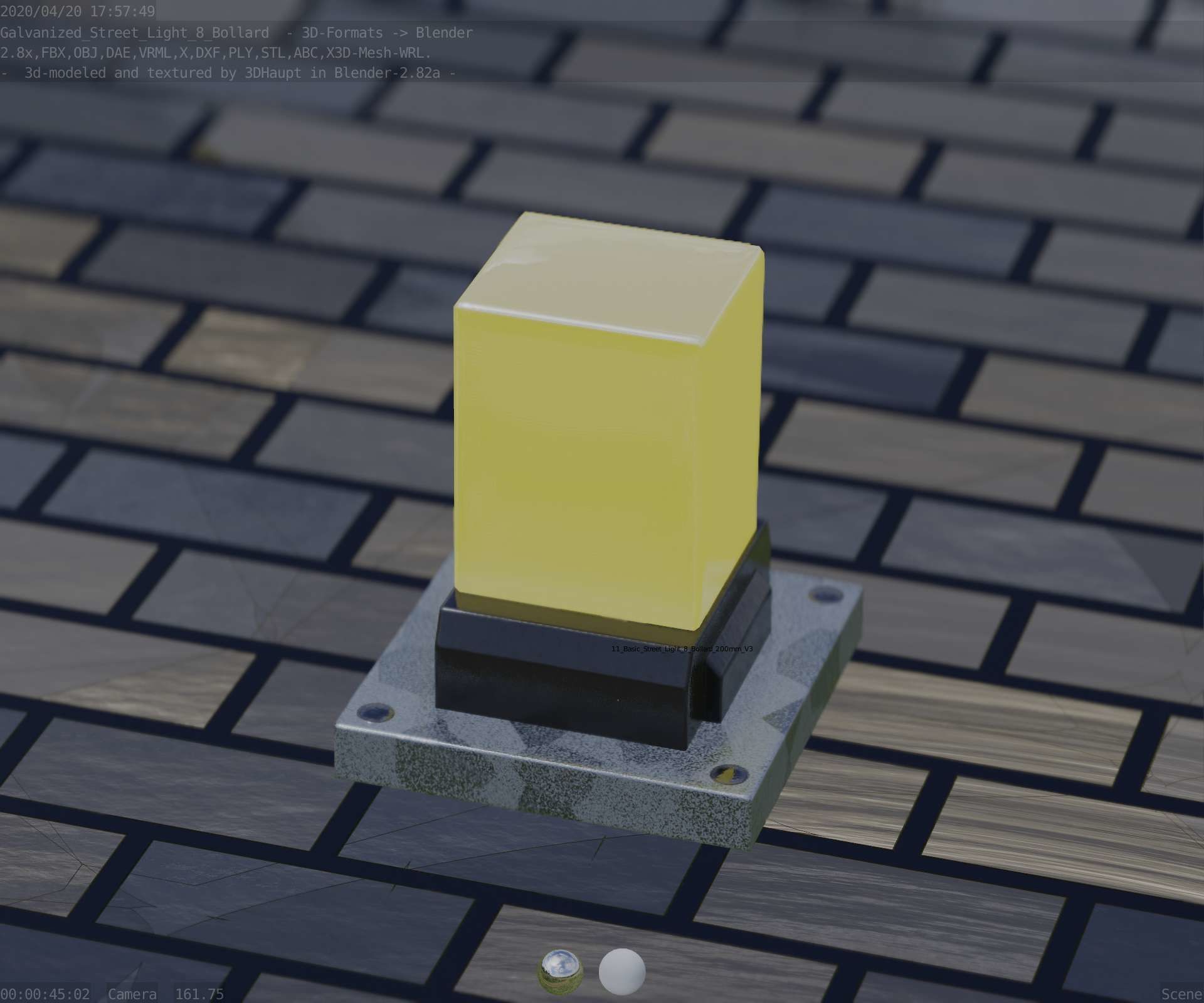 Street Light 8 Bollard 200mm Galvanized Version 3 Low-poly 3D model_86