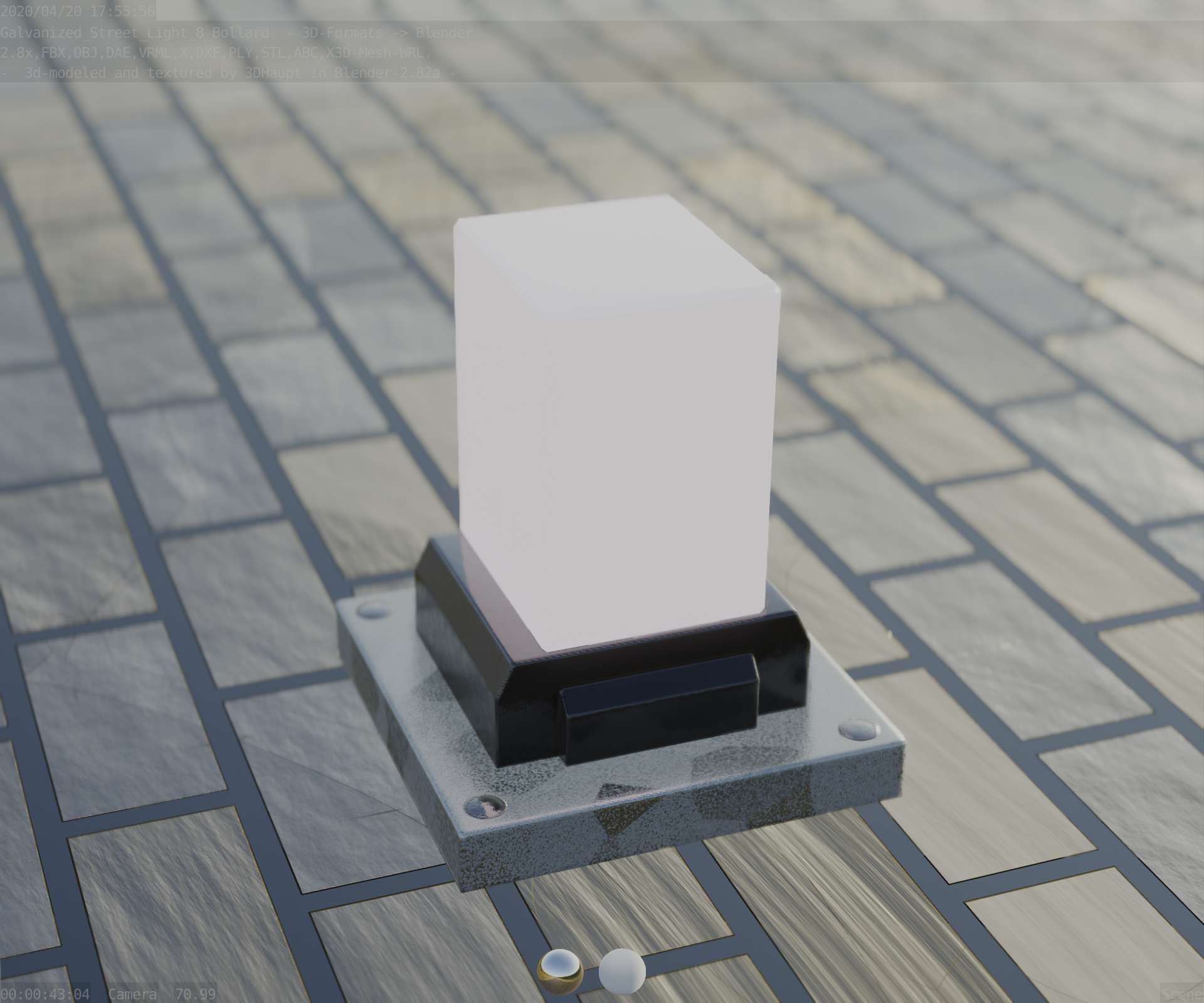 Street Light 8 Bollard 200mm Galvanized Version 3 Low-poly 3D model_40