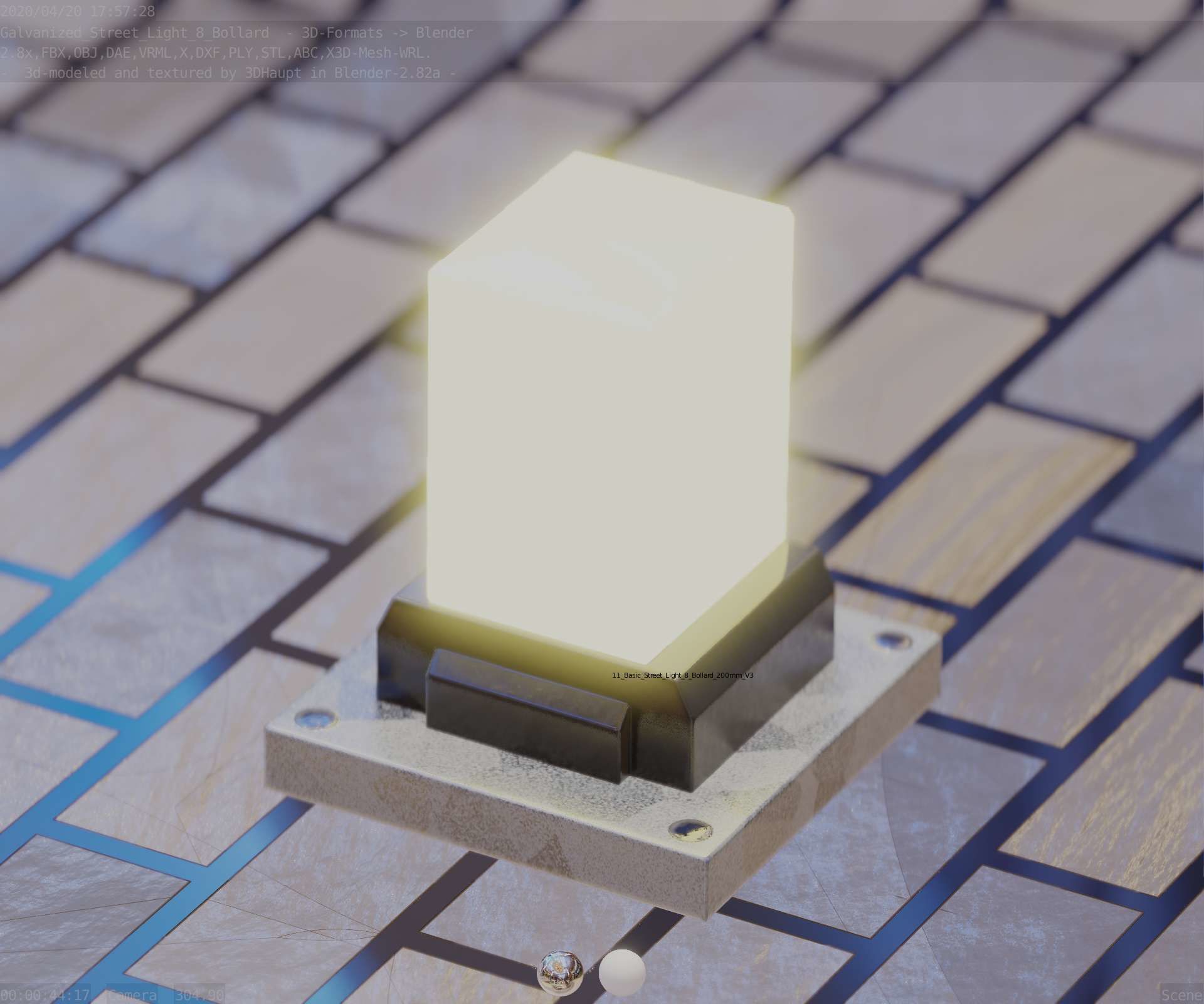 Street Light 8 Bollard 200mm Galvanized Version 3 Low-poly 3D model_77