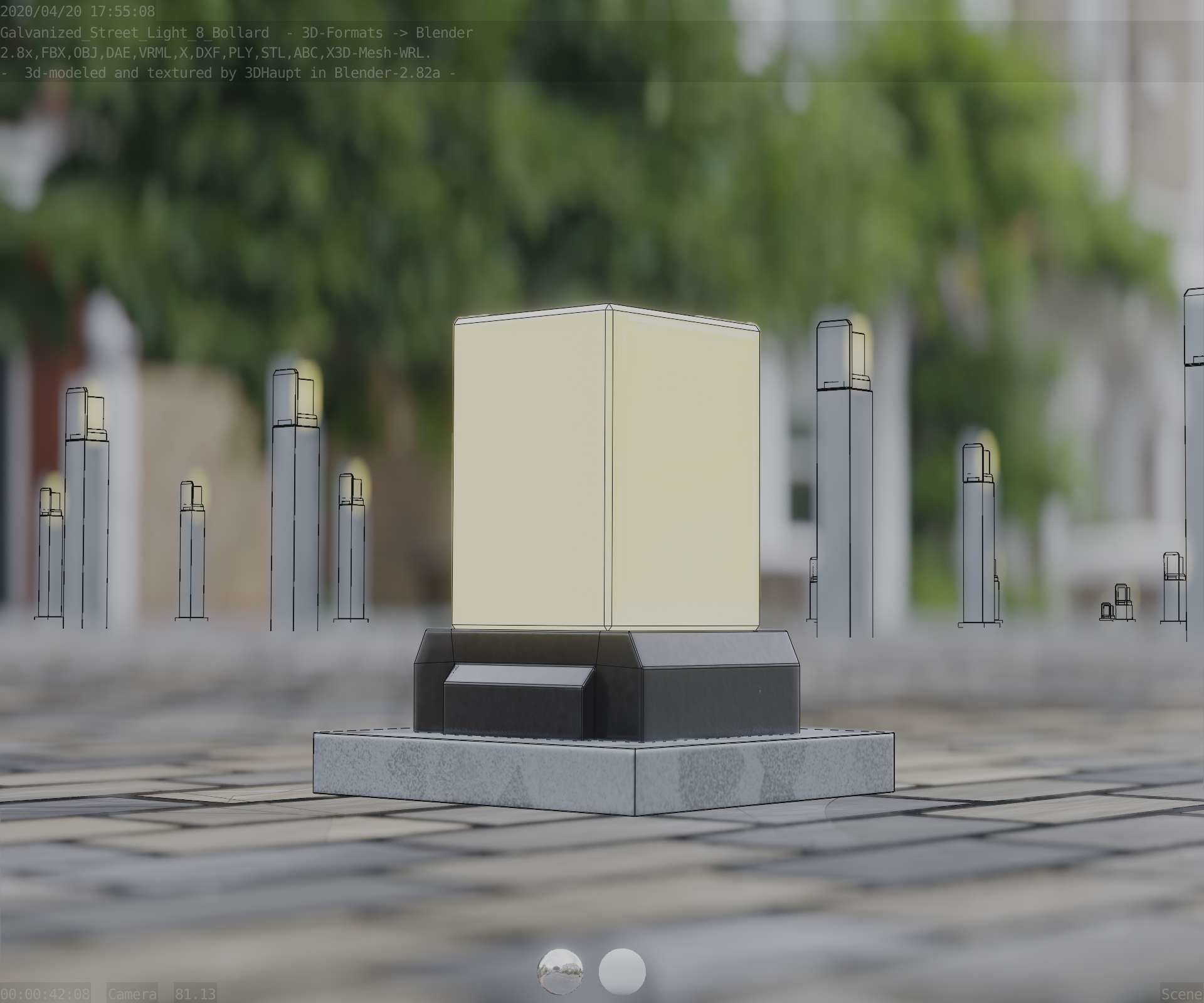 Street Light 8 Bollard 200mm Galvanized Version 3 Low-poly 3D model_21