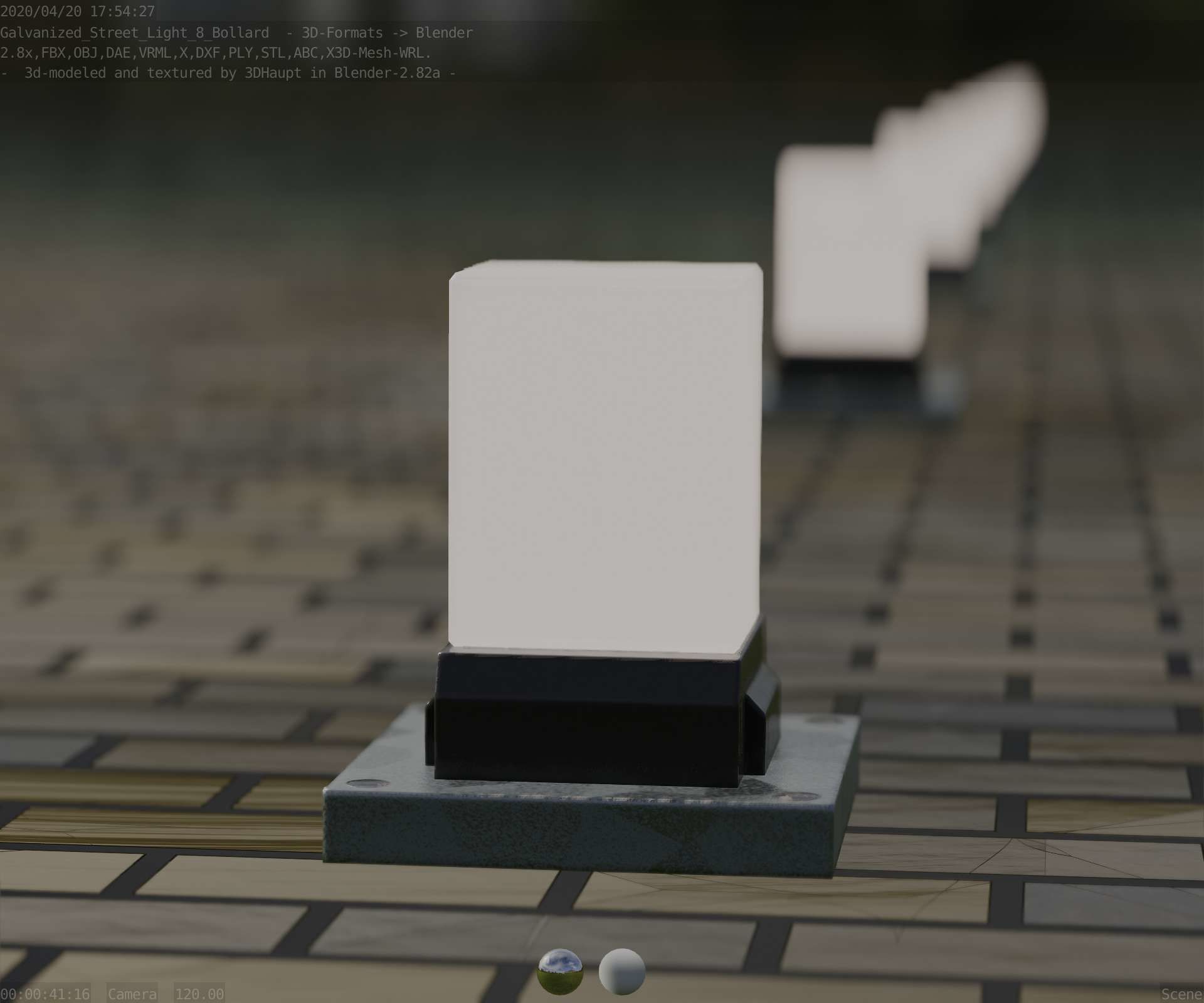 Street Light 8 Bollard 200mm Galvanized Version 3 Low-poly 3D model_8