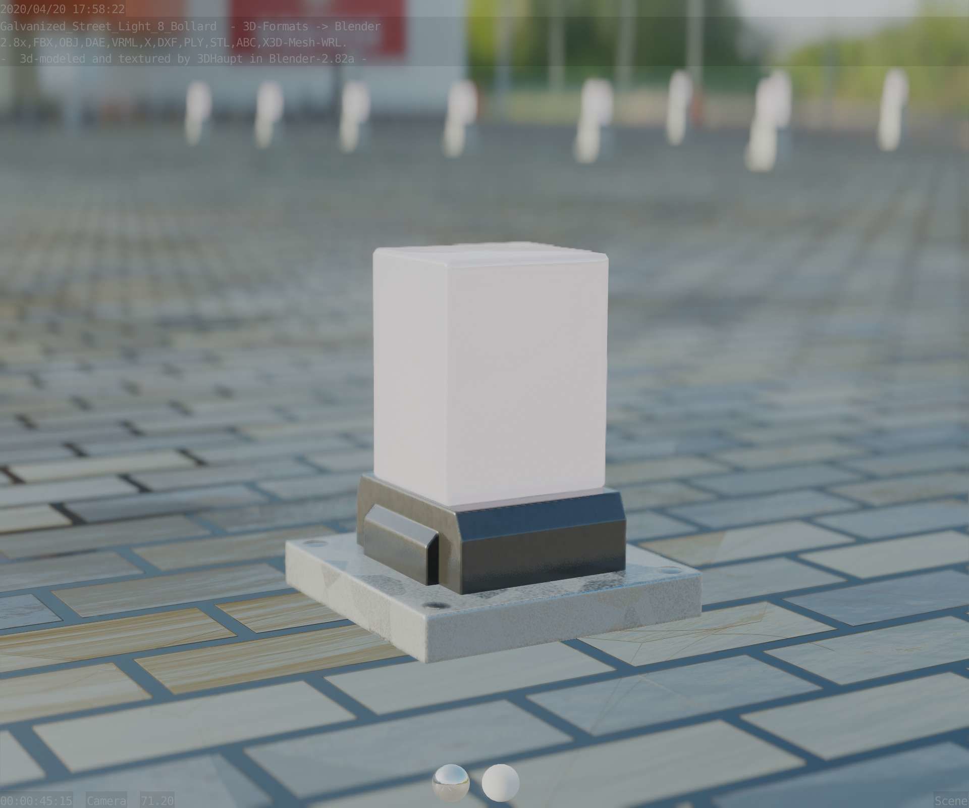 Street Light 8 Bollard 200mm Galvanized Version 3 Low-poly 3D model_4