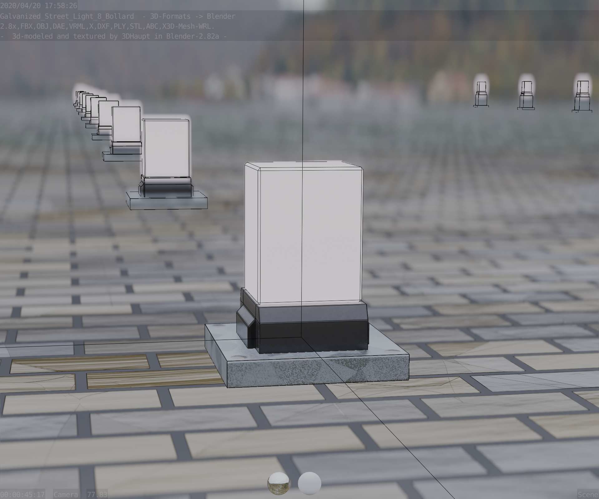 Street Light 8 Bollard 200mm Galvanized Version 3 Low-poly 3D model_7