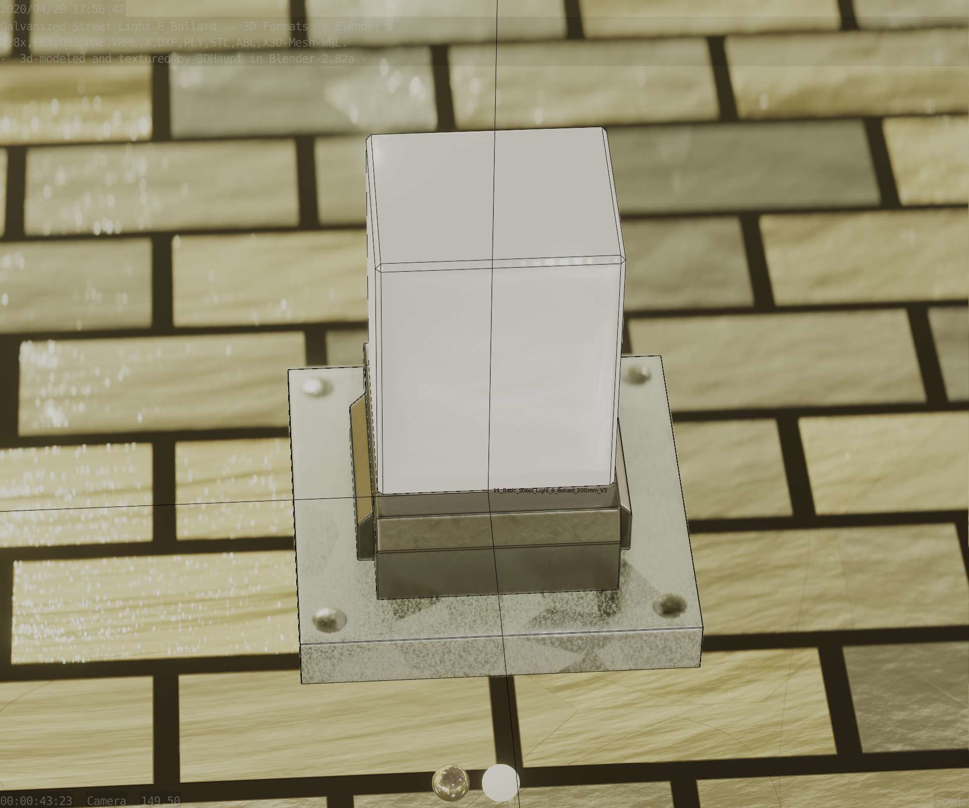 Street Light 8 Bollard 200mm Galvanized Version 3 Low-poly 3D model_59