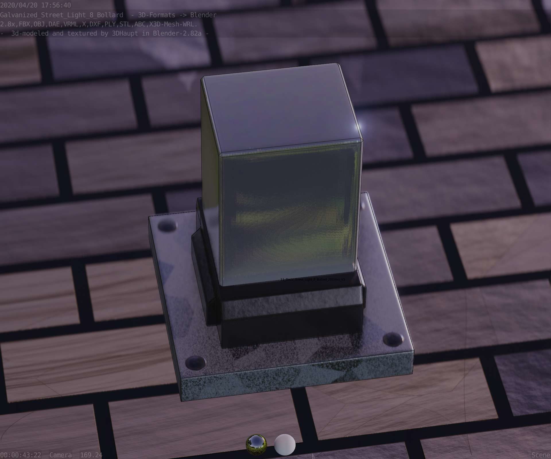 Street Light 8 Bollard 200mm Galvanized Version 3 Low-poly 3D model_58