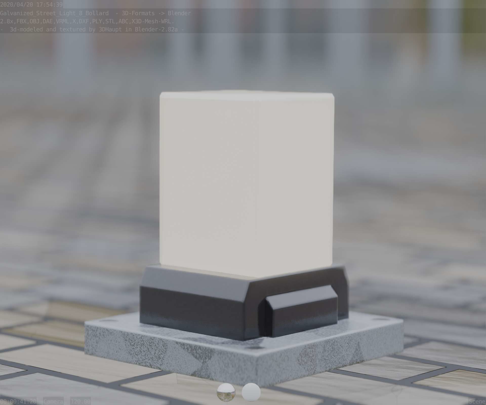 Street Light 8 Bollard 200mm Galvanized Version 3 Low-poly 3D model_1