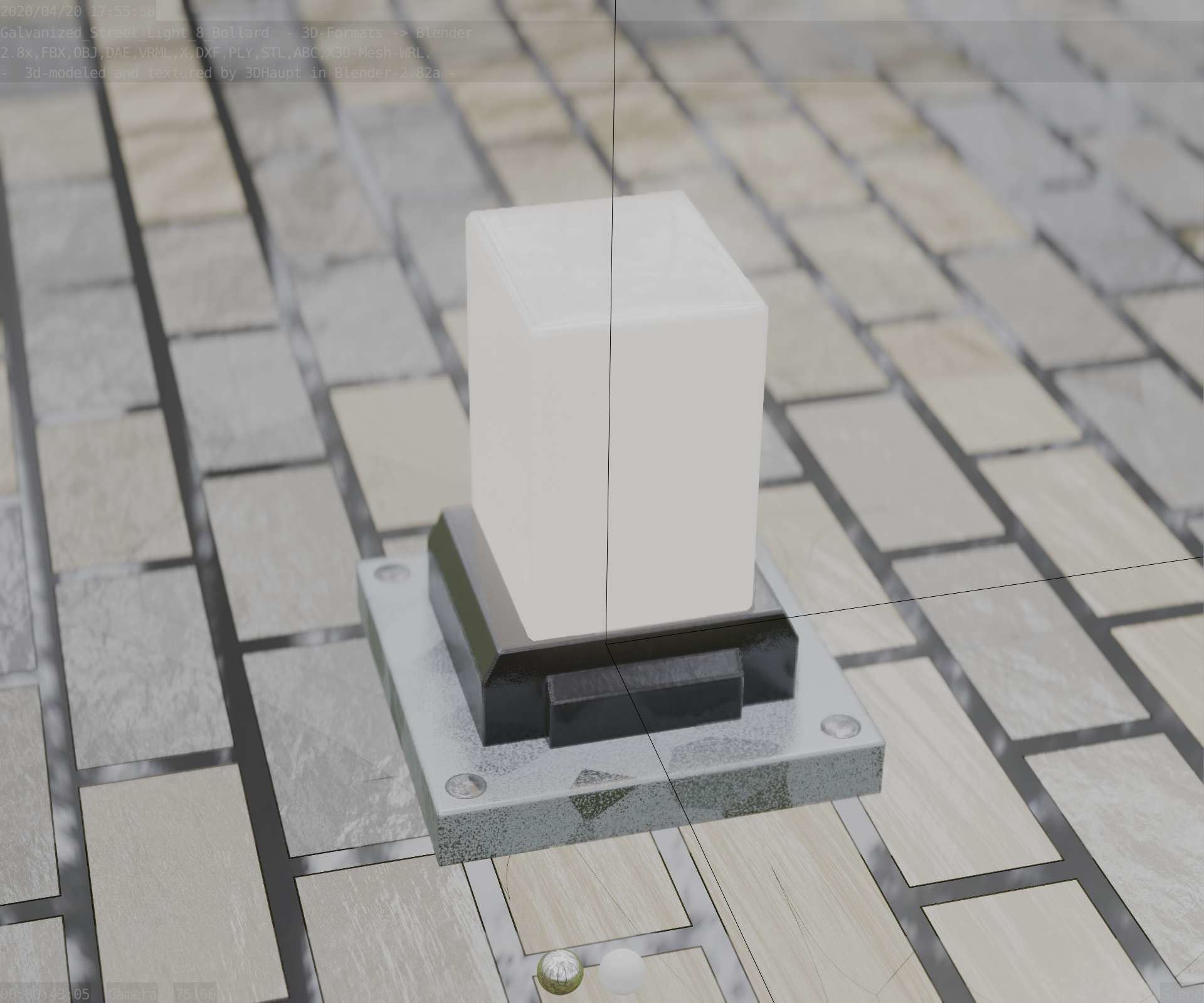 Street Light 8 Bollard 200mm Galvanized Version 3 Low-poly 3D model_41