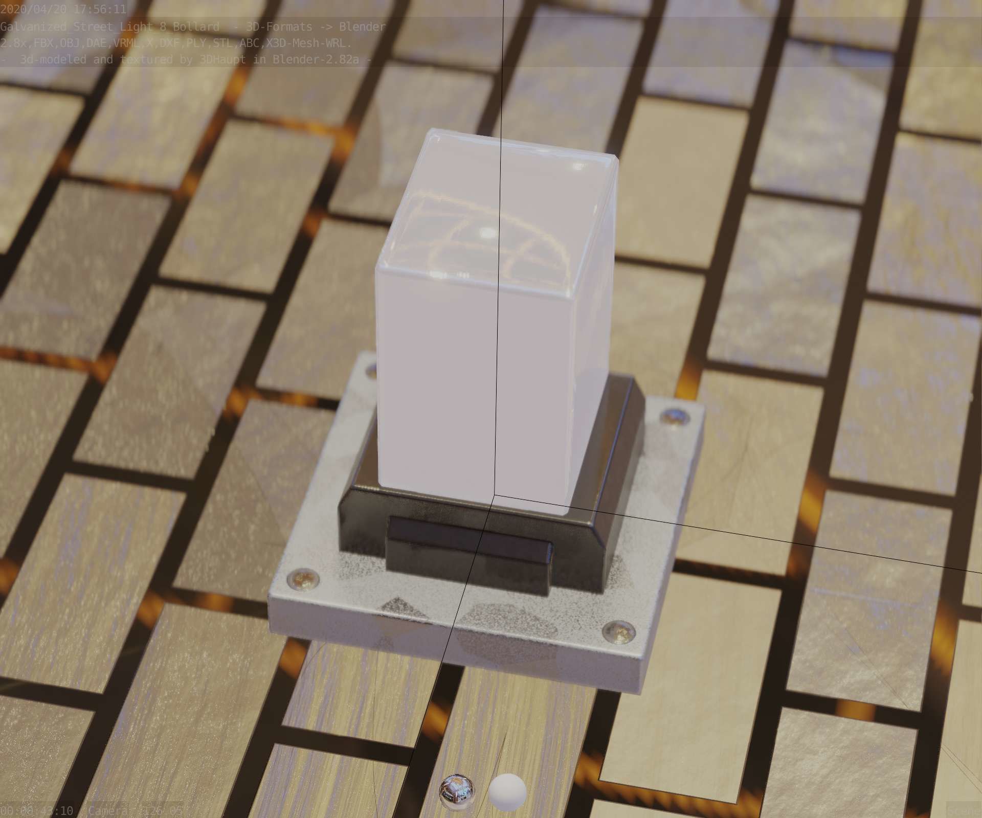 Street Light 8 Bollard 200mm Galvanized Version 3 Low-poly 3D model_46