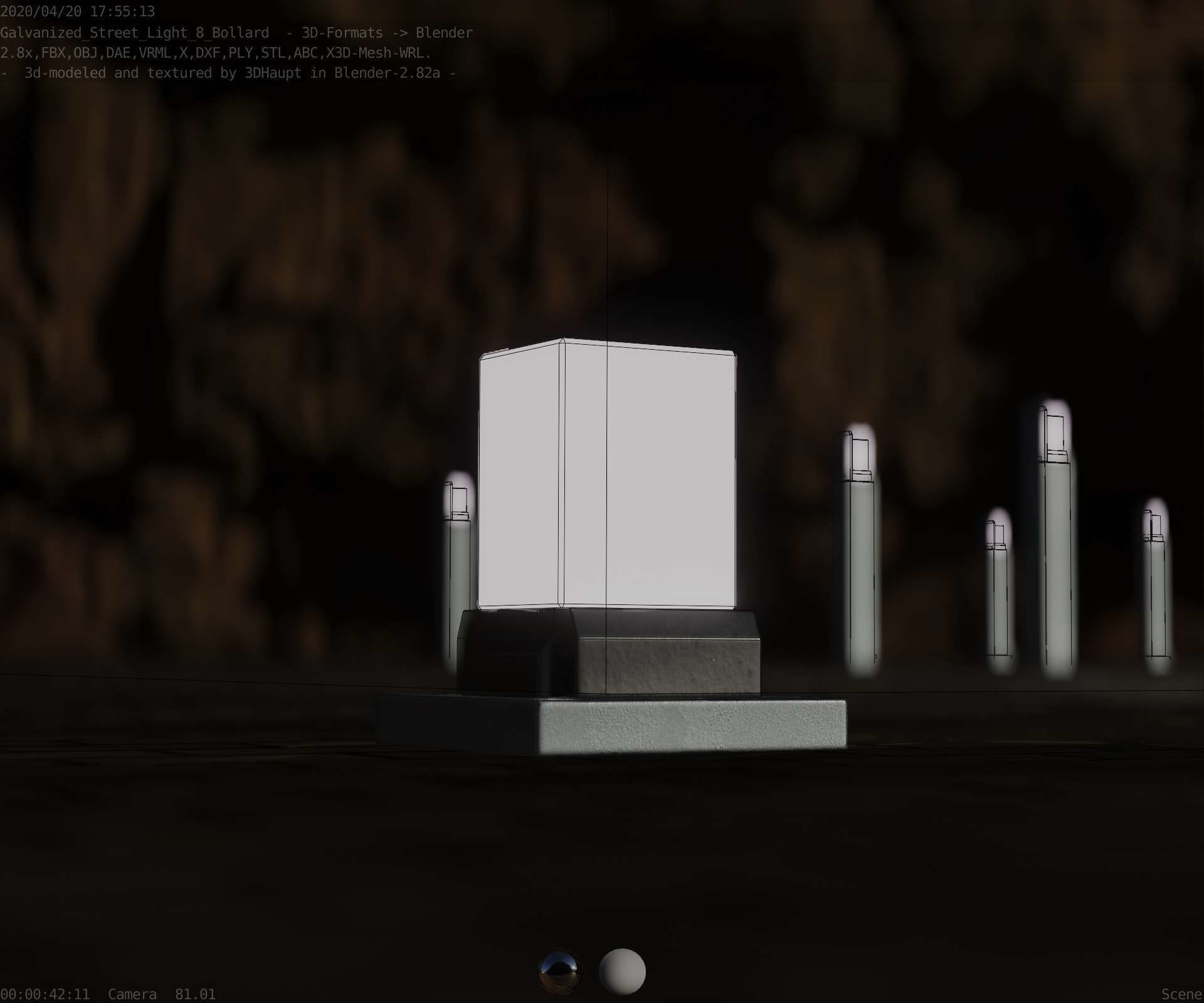 Street Light 8 Bollard 200mm Galvanized Version 3 Low-poly 3D model_24