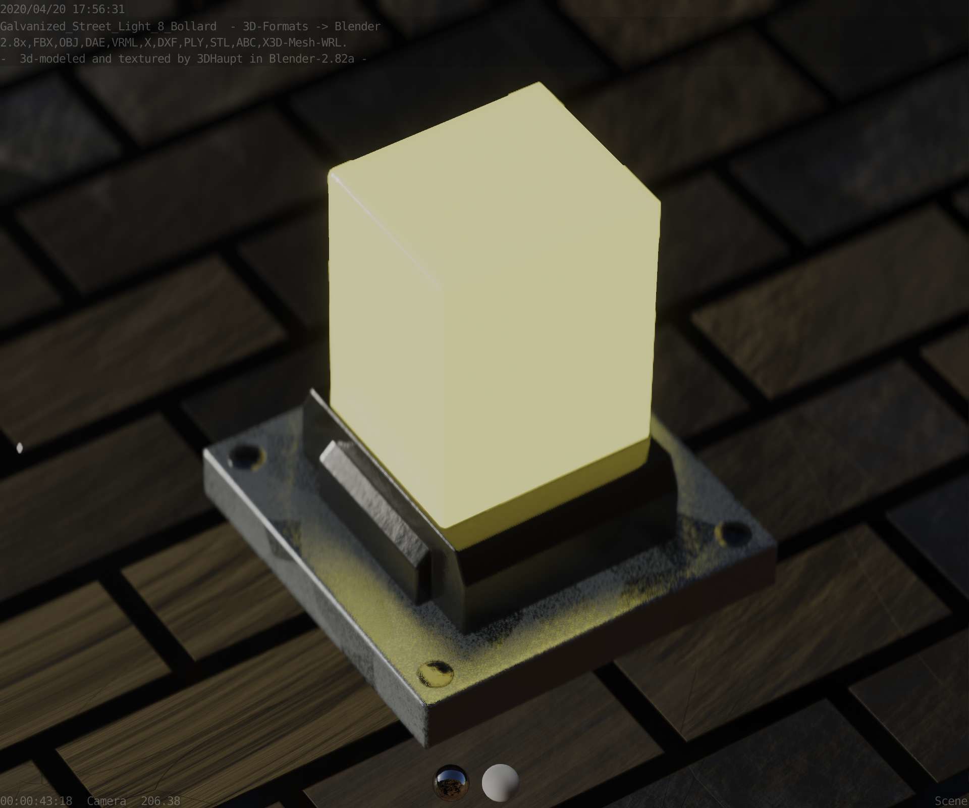 Street Light 8 Bollard 200mm Galvanized Version 3 Low-poly 3D model_54