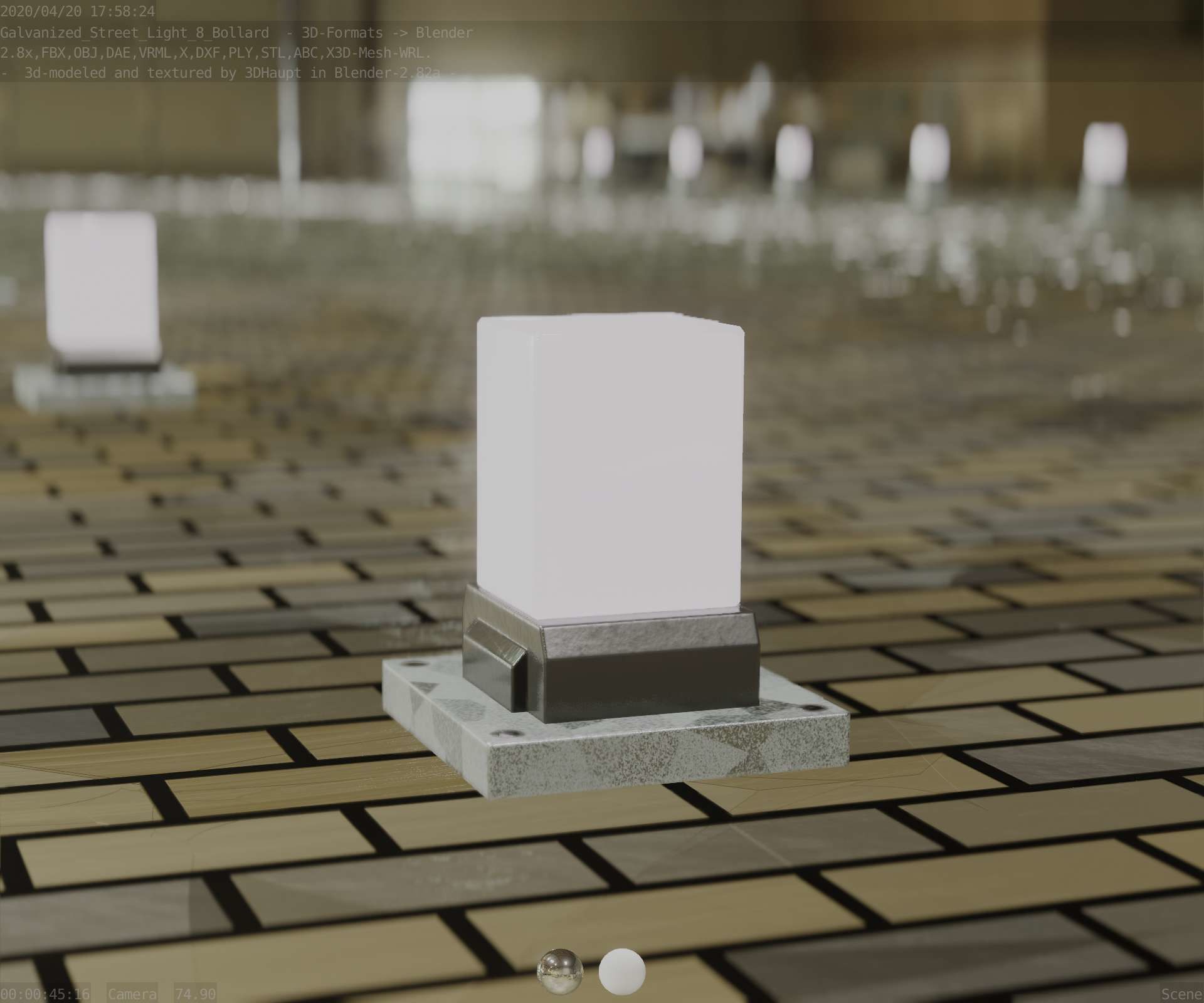 Street Light 8 Bollard 200mm Galvanized Version 3 Low-poly 3D model_6