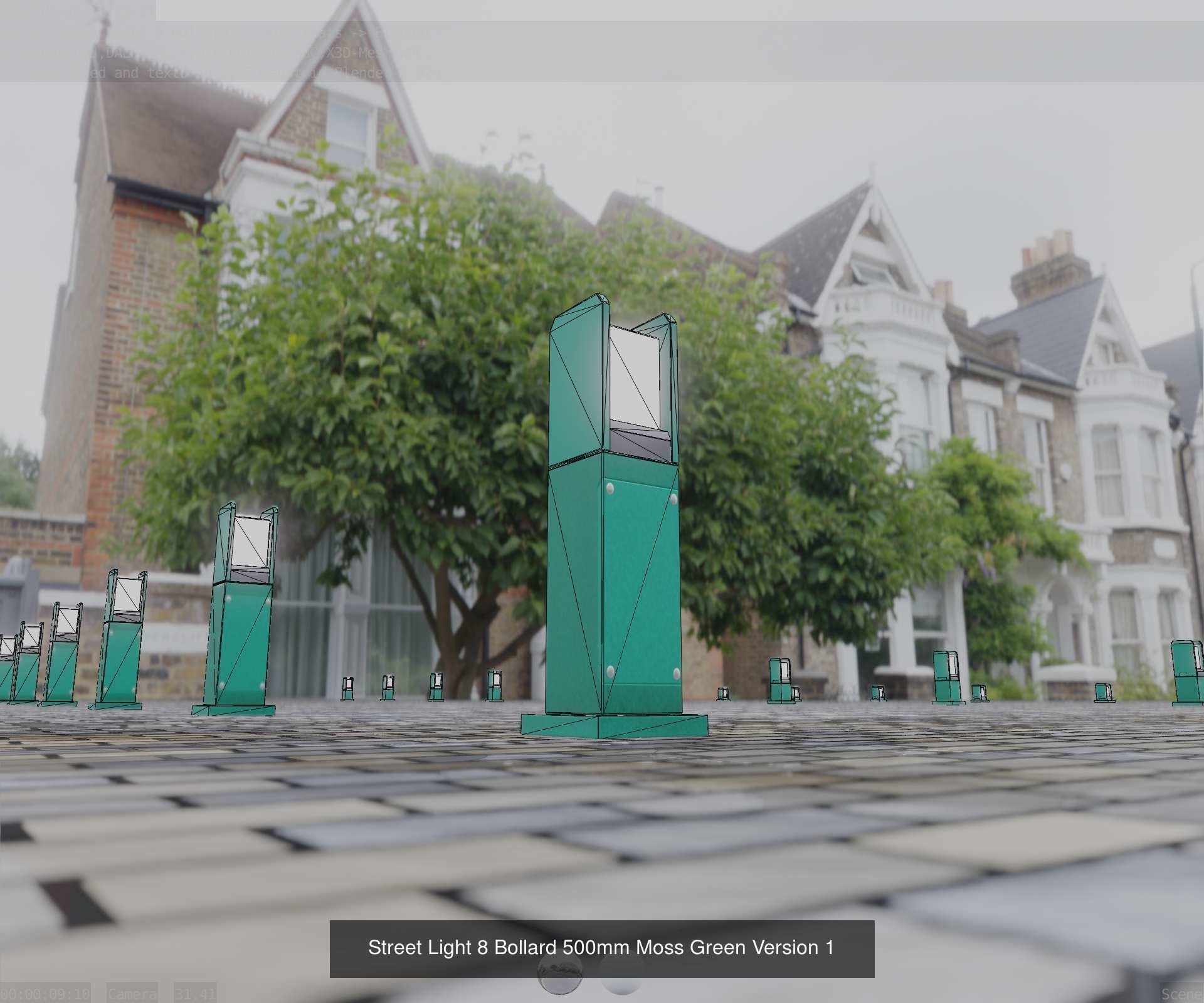 Street Light 8 Bollard Moss Green Version 3D Model Collection_3