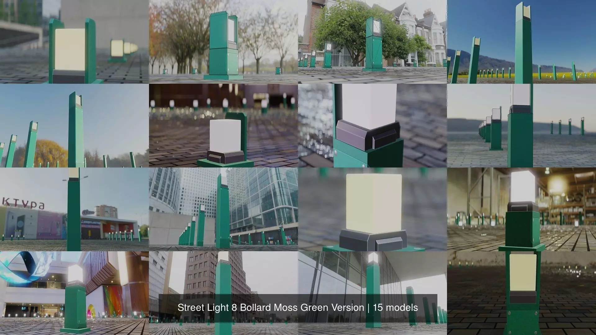 Street Light 8 Bollard Moss Green Version 3D Model Collection_0