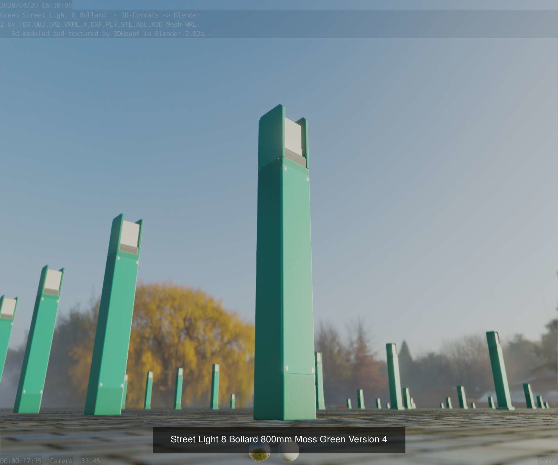 Street Light 8 Bollard Moss Green Version 3D Model Collection_5