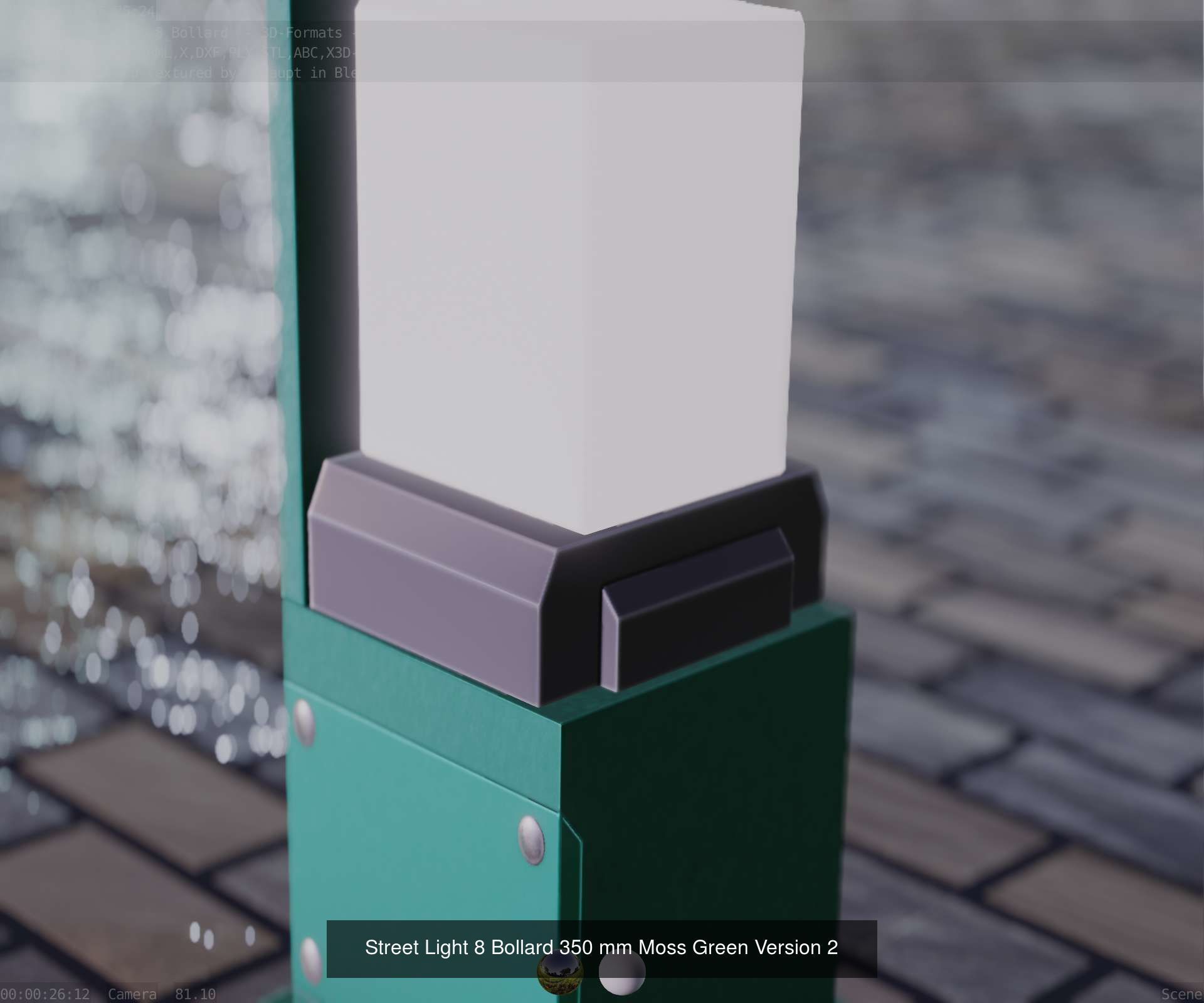 Street Light 8 Bollard Moss Green Version 3D Model Collection_7