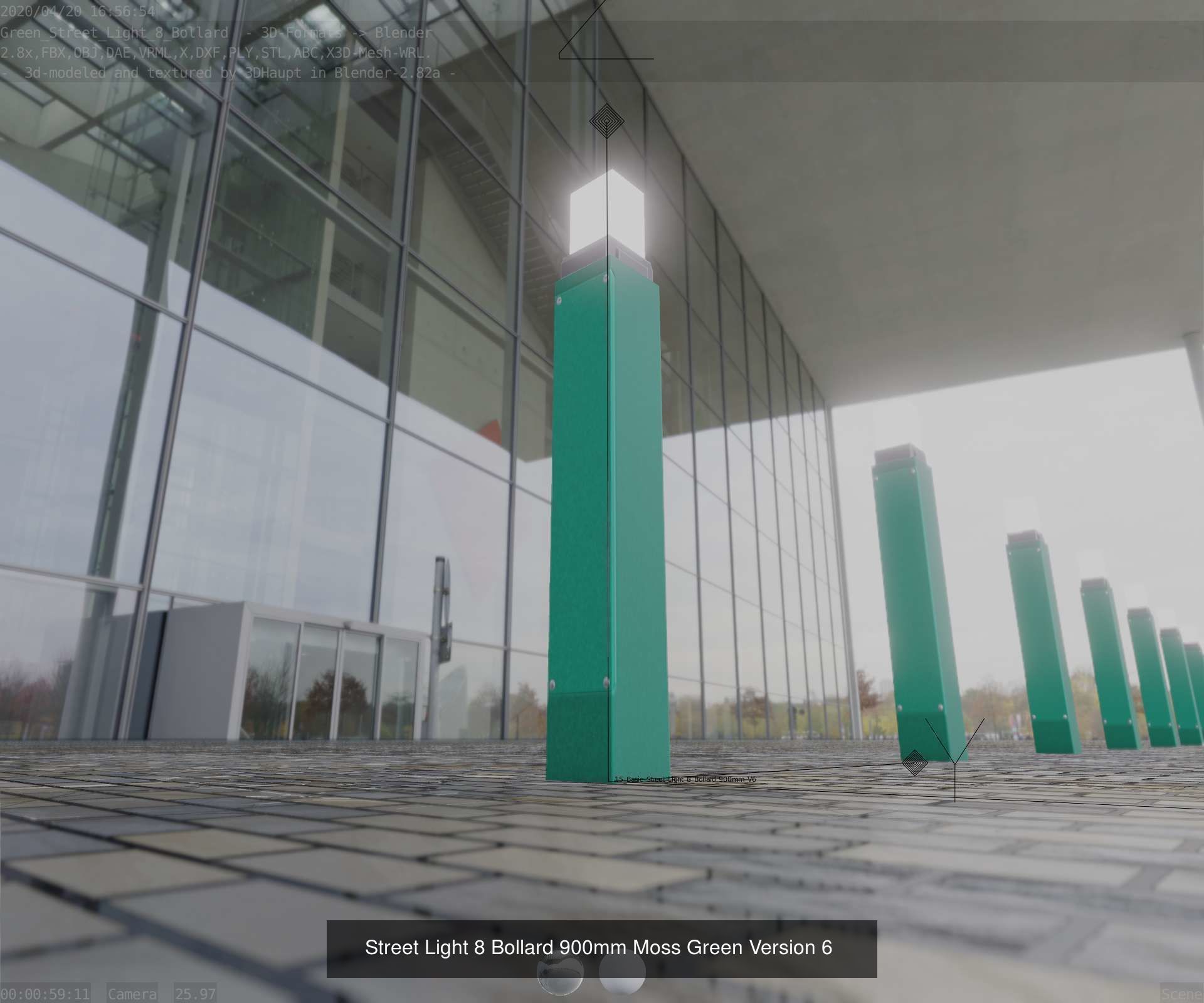 Street Light 8 Bollard Moss Green Version 3D Model Collection_15