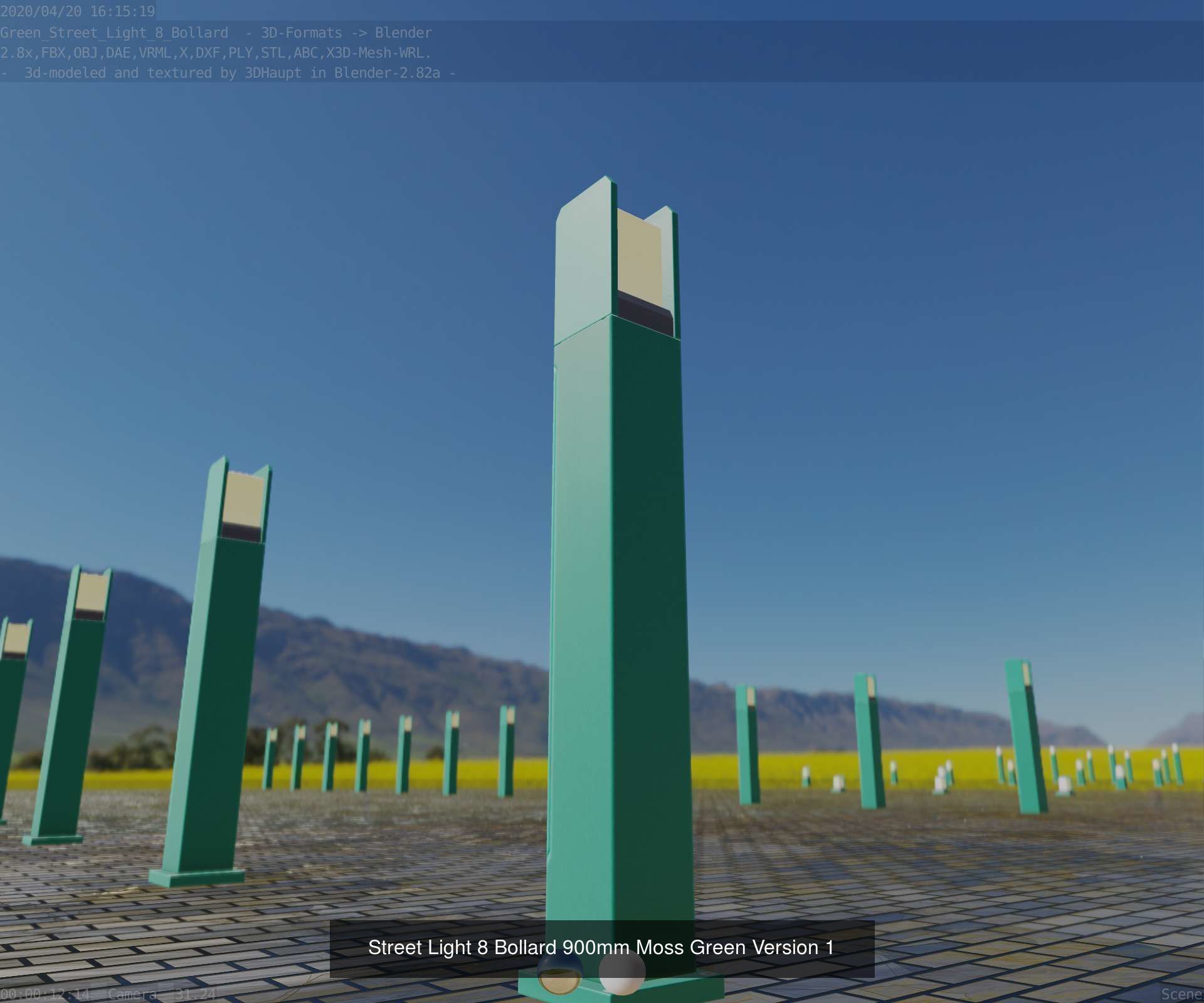 Street Light 8 Bollard Moss Green Version 3D Model Collection_4