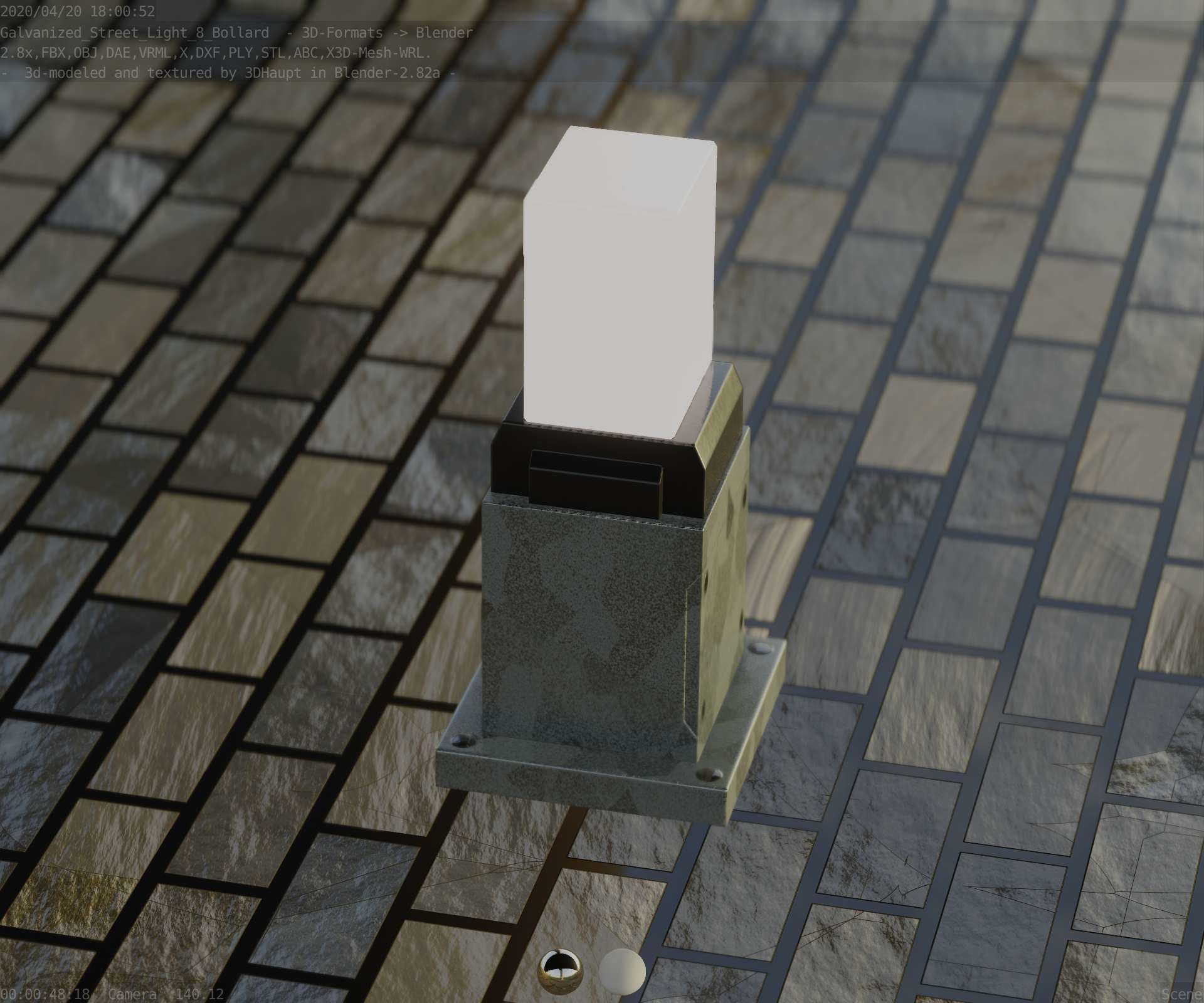 Street Light 8 Bollard 350mm Galvanized Version 3 Low-poly 3D model_75