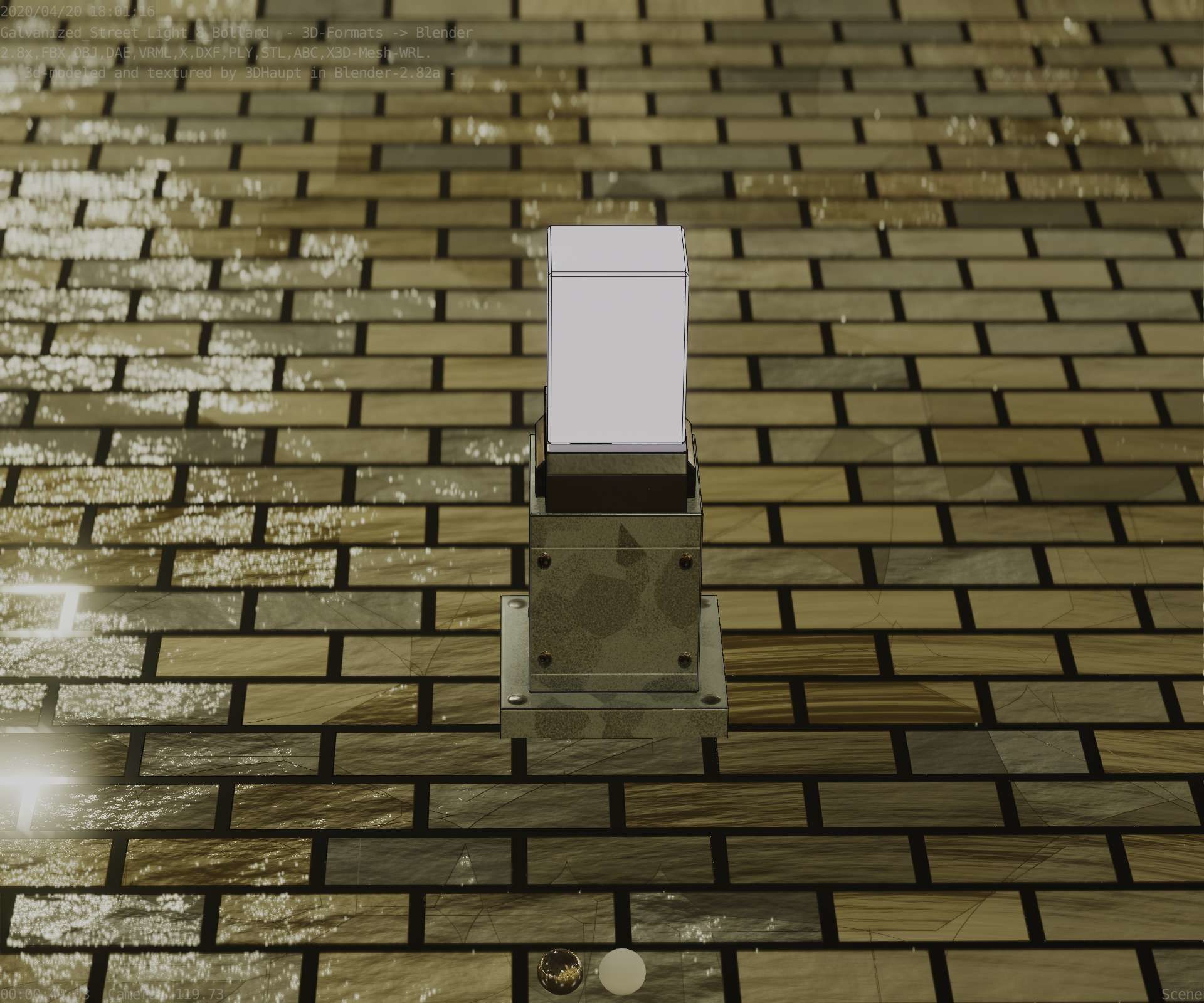 Street Light 8 Bollard 350mm Galvanized Version 3 Low-poly 3D model_84