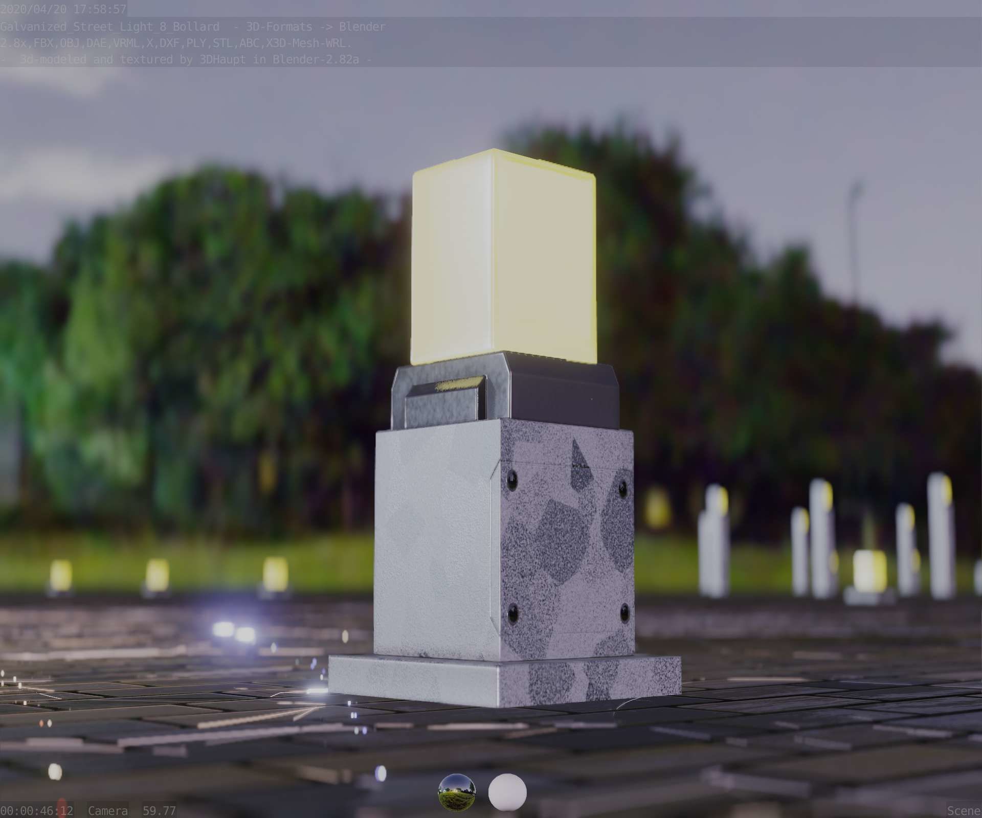 Street Light 8 Bollard 350mm Galvanized Version 3 Low-poly 3D model_3