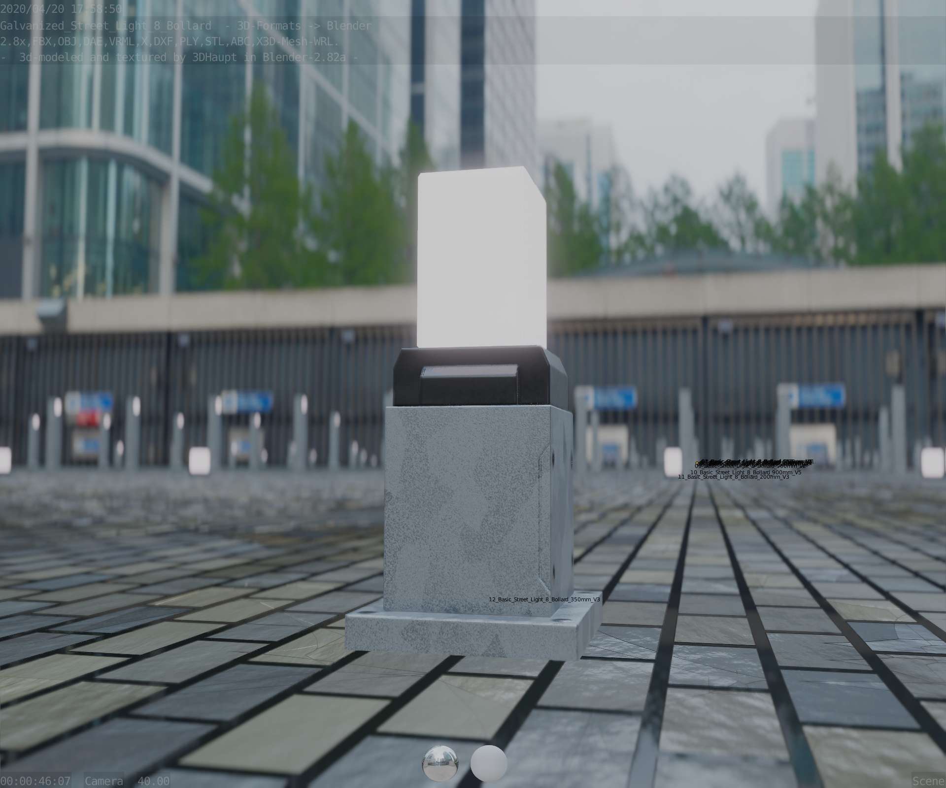 Street Light 8 Bollard 350mm Galvanized Version 3 Low-poly 3D model_18
