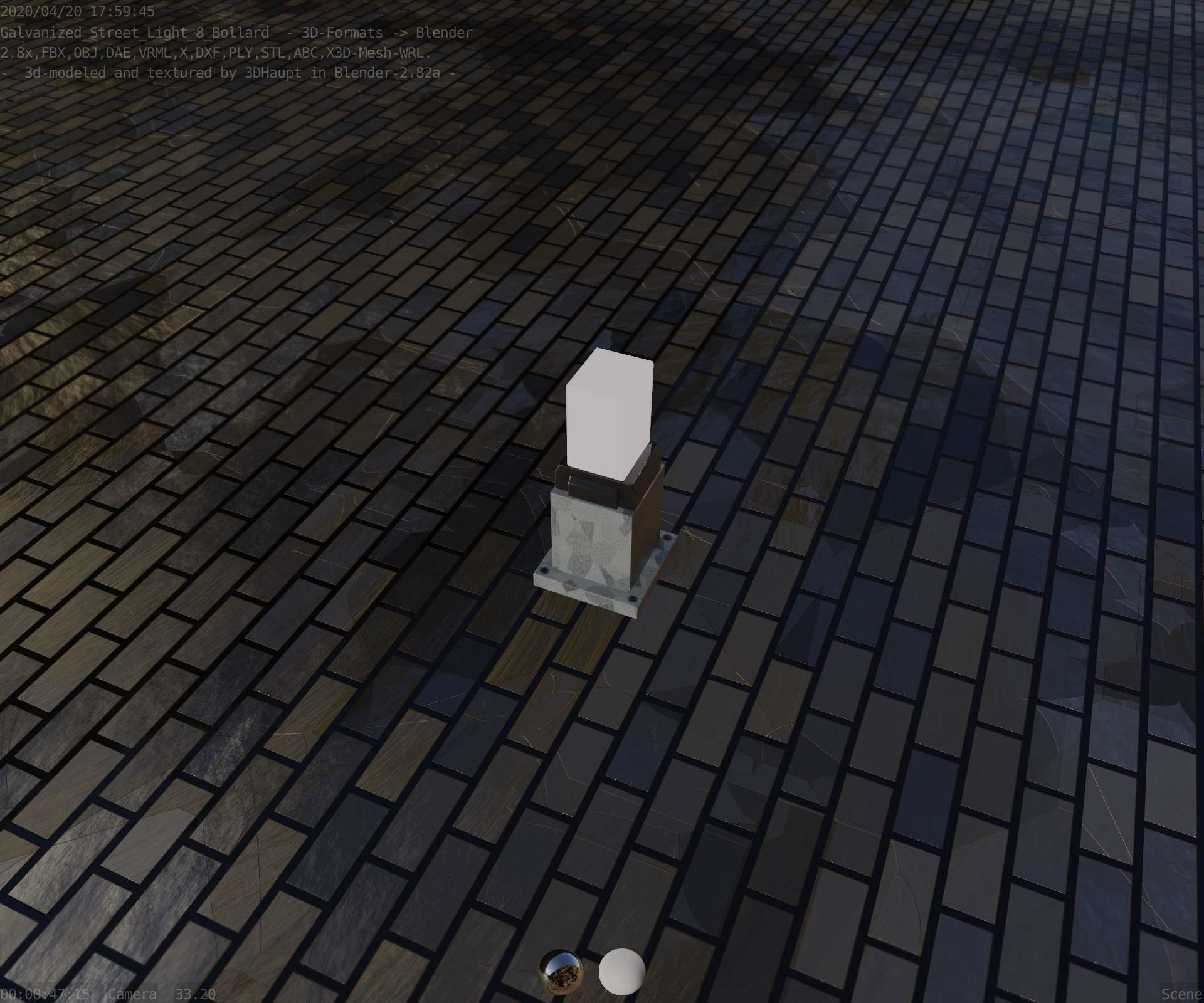 Street Light 8 Bollard 350mm Galvanized Version 3 Low-poly 3D model_48