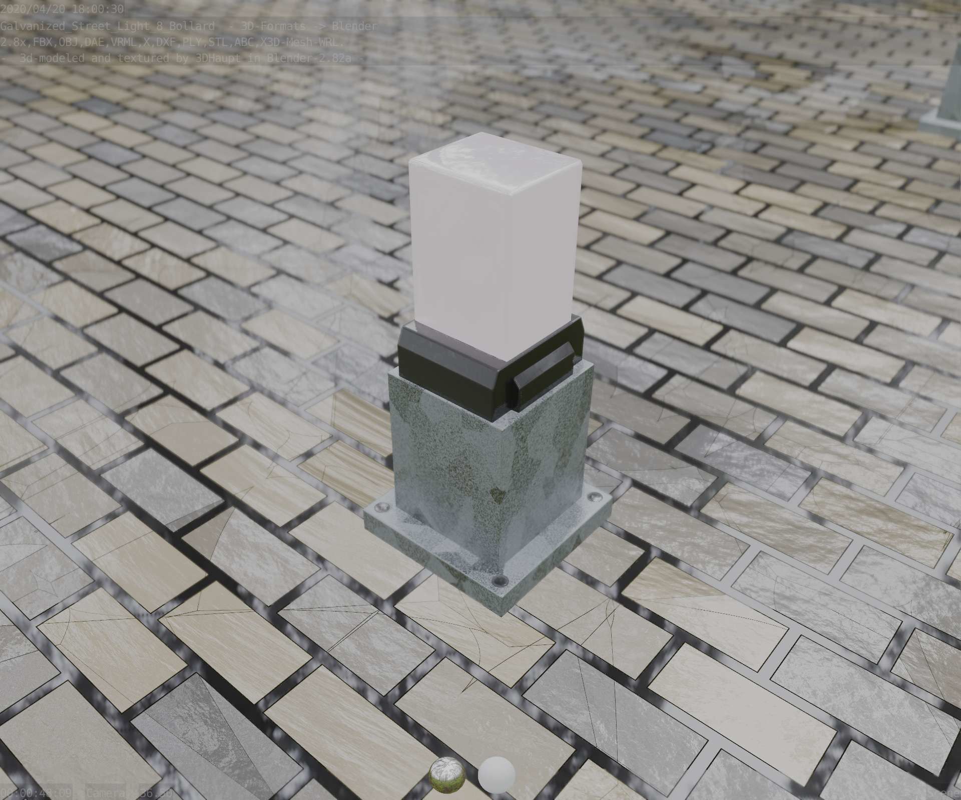 Street Light 8 Bollard 350mm Galvanized Version 3 Low-poly 3D model_66