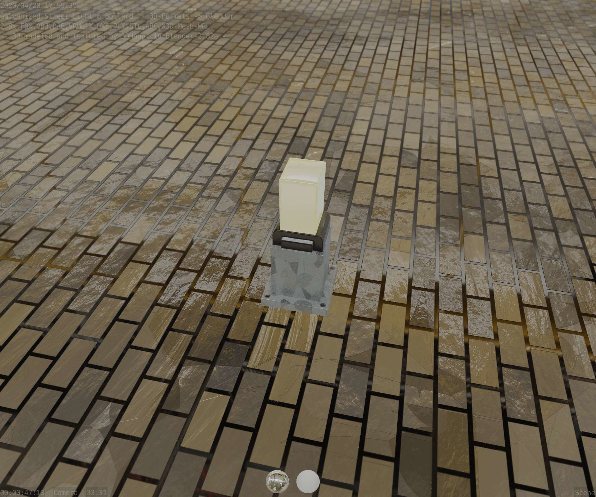 Street Light 8 Bollard 350mm Galvanized Version 3 Low-poly 3D model_46