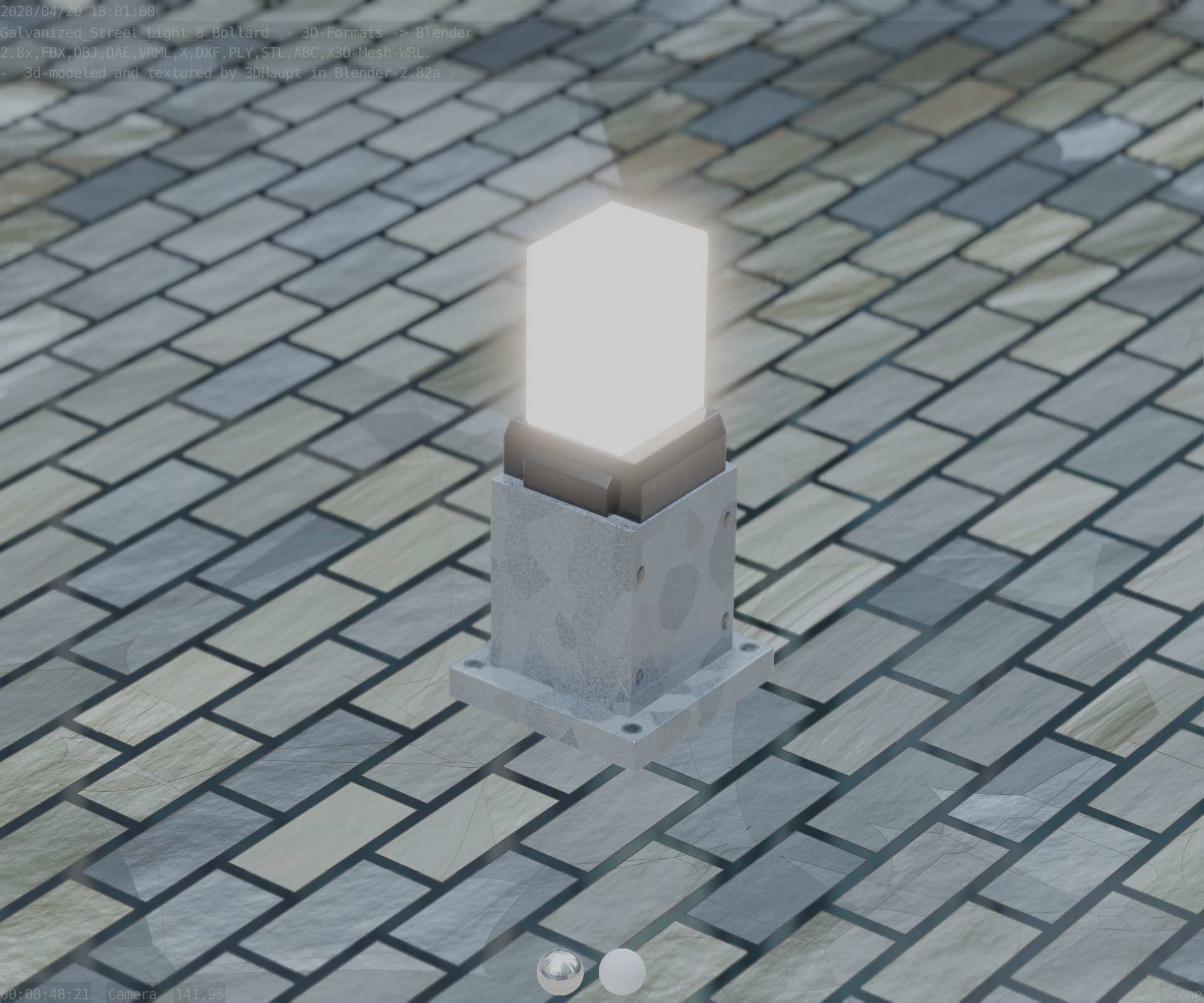 Street Light 8 Bollard 350mm Galvanized Version 3 Low-poly 3D model_78