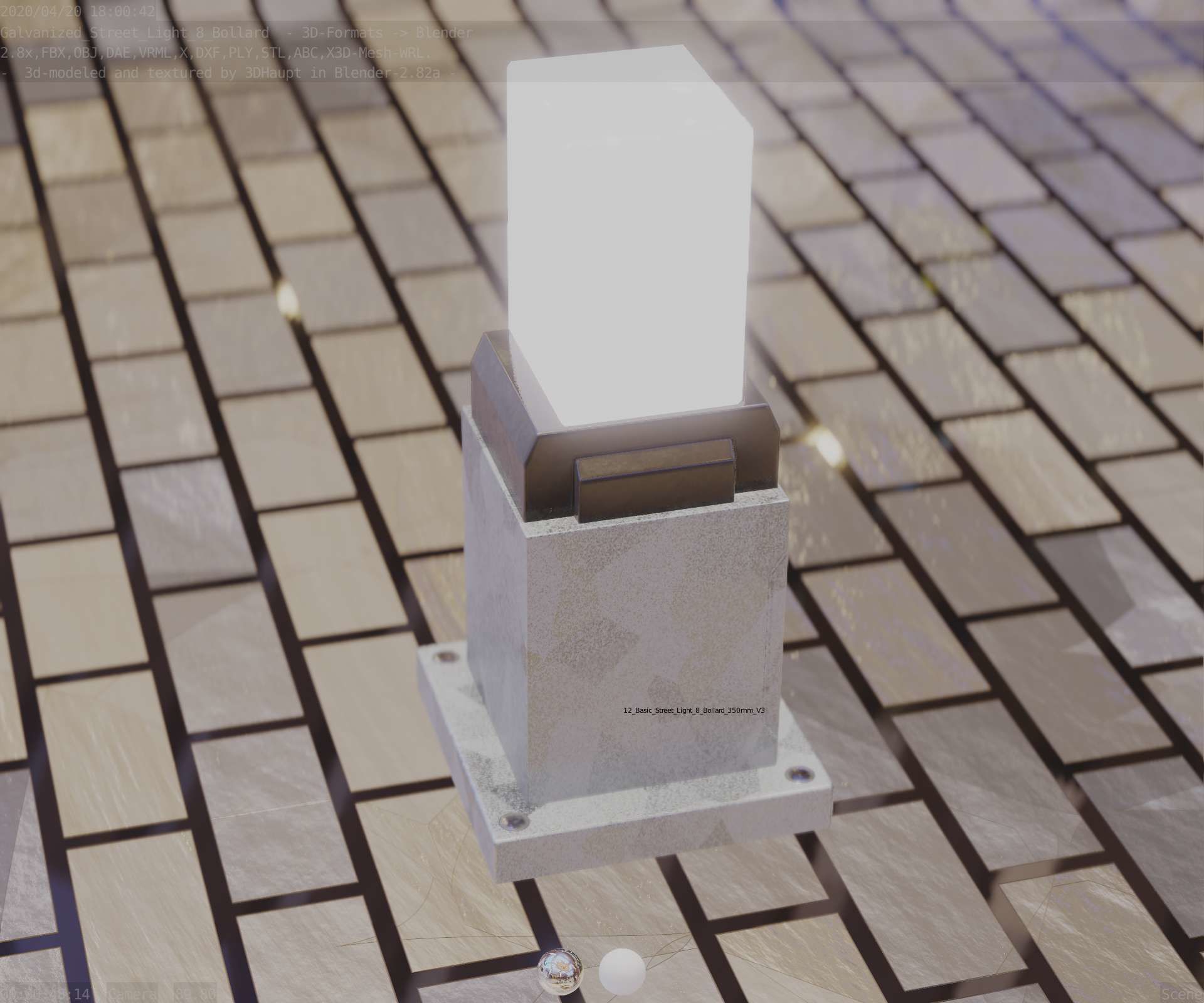 Street Light 8 Bollard 350mm Galvanized Version 3 Low-poly 3D model_71