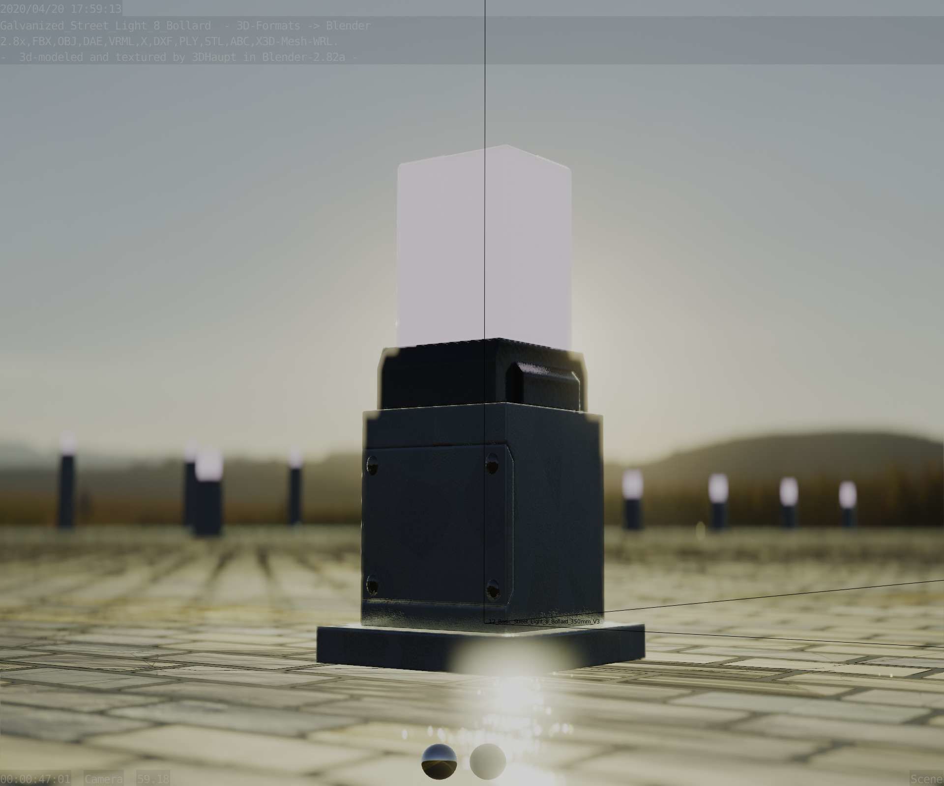 Street Light 8 Bollard 350mm Galvanized Version 3 Low-poly 3D model_35