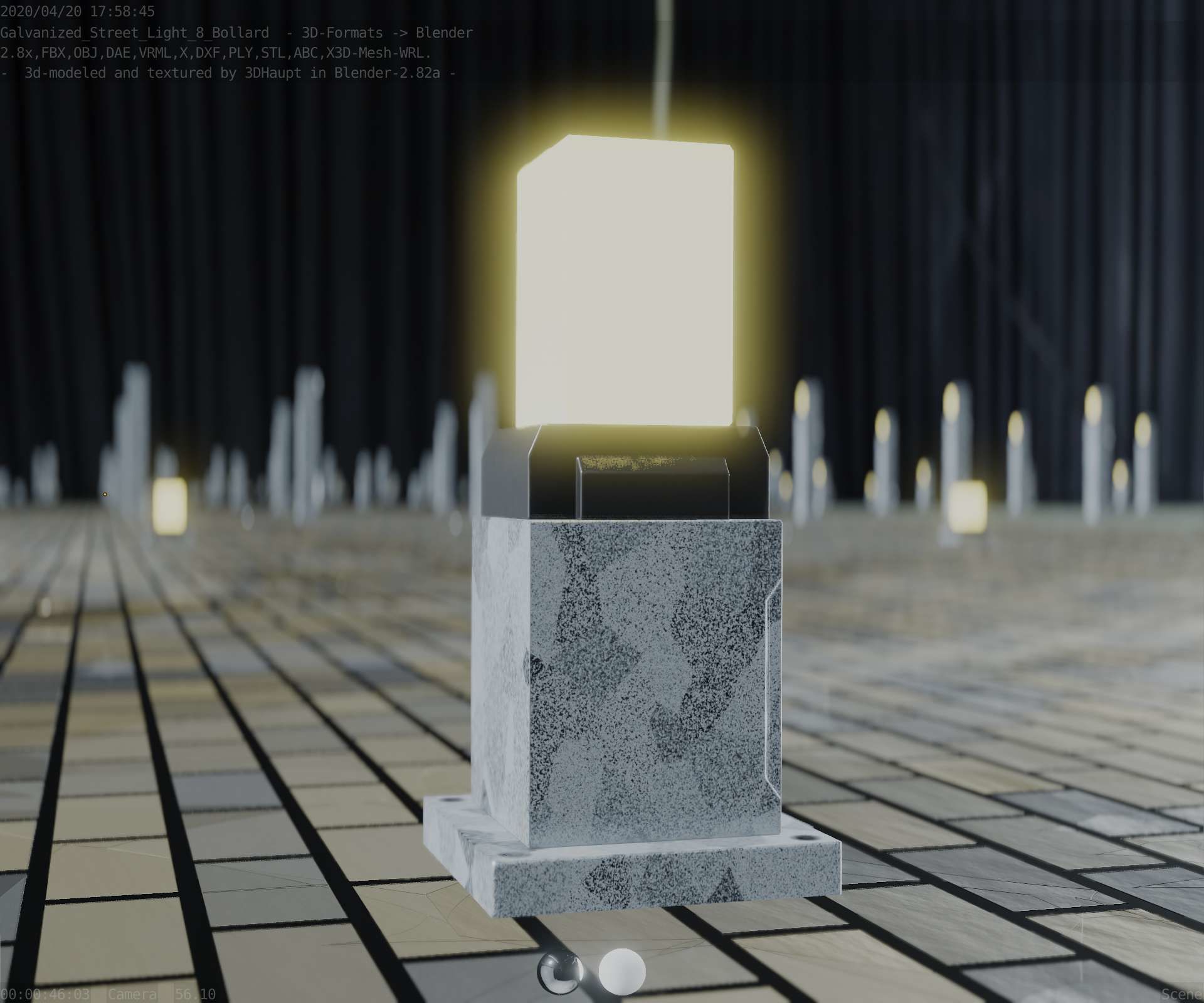 Street Light 8 Bollard 350mm Galvanized Version 3 Low-poly 3D model_14