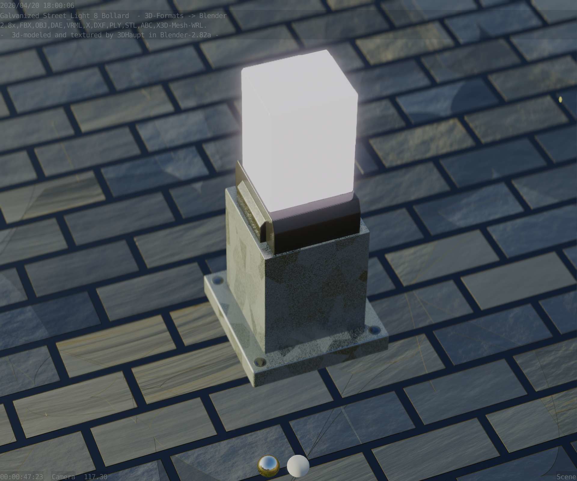 Street Light 8 Bollard 350mm Galvanized Version 3 Low-poly 3D model_56