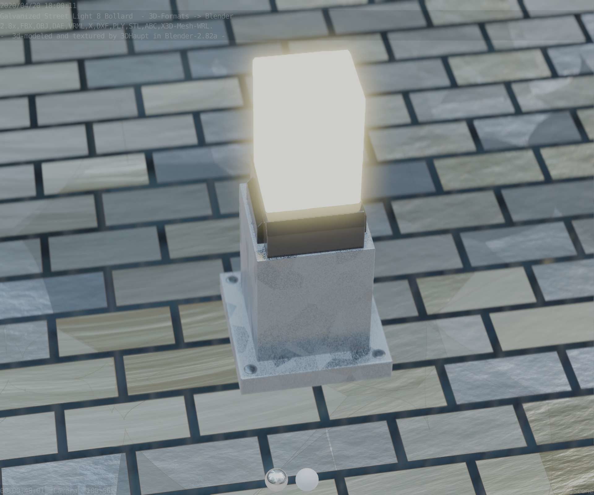 Street Light 8 Bollard 350mm Galvanized Version 3 Low-poly 3D model_58